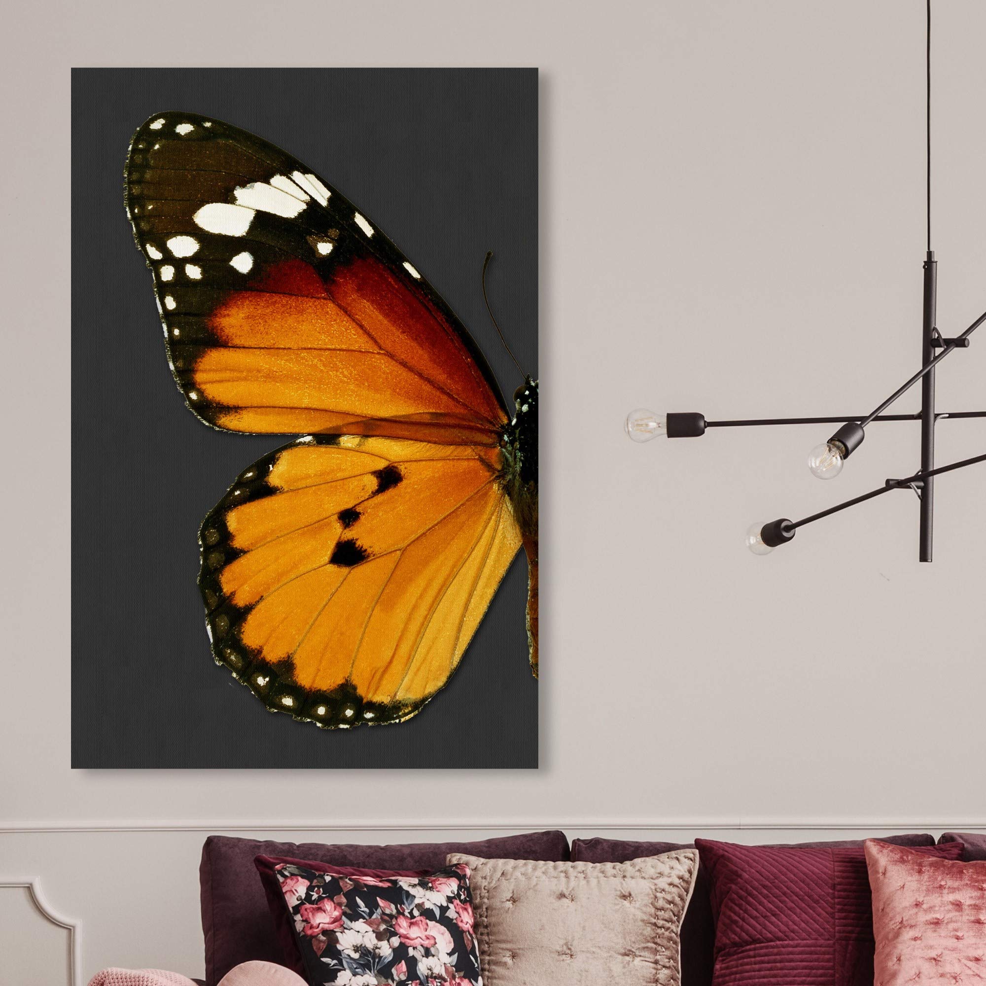 Monarch and Gray Butterfly Wall Art Canvas Print - 30