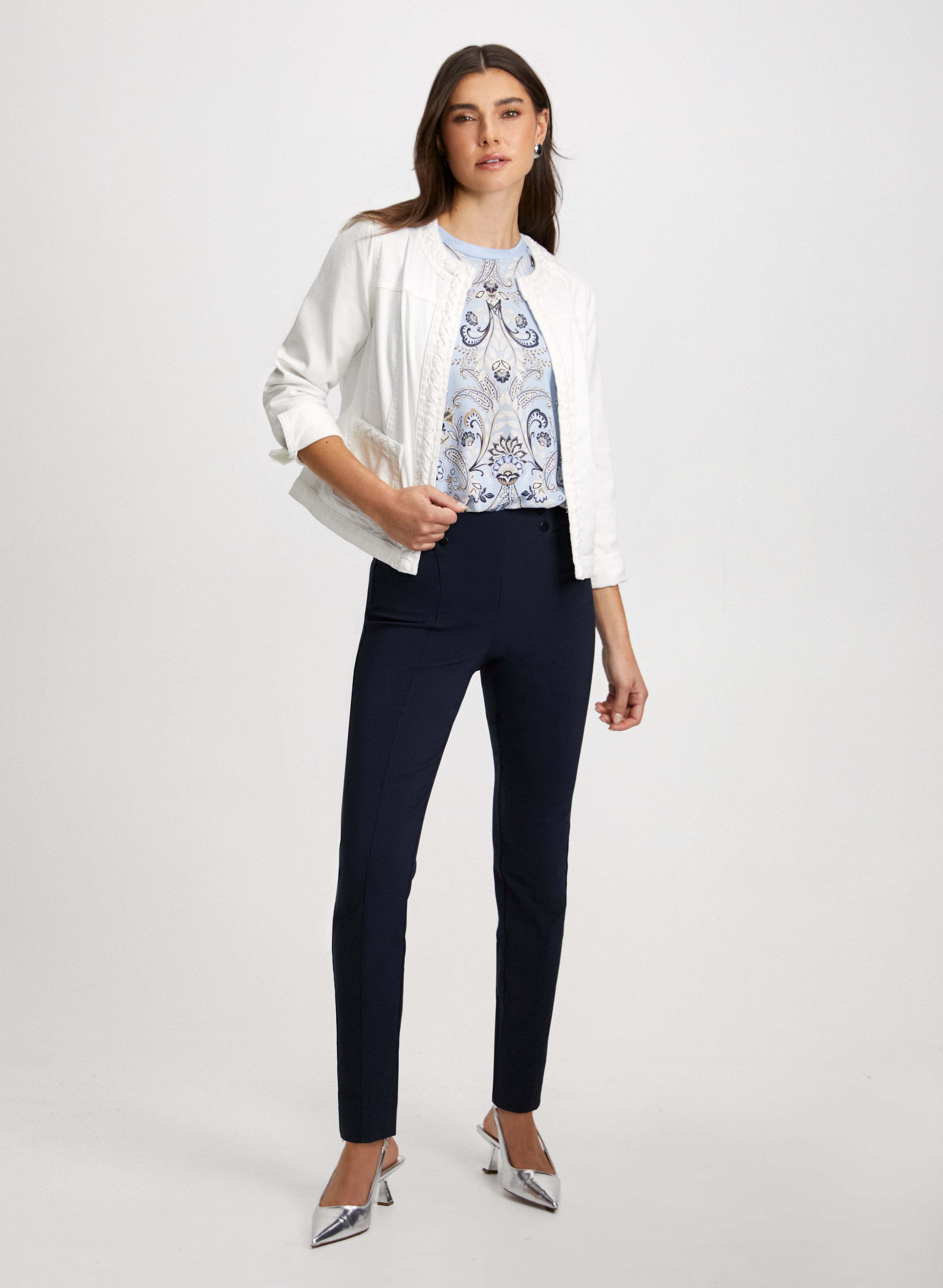 Stylish Denim Jacket with Floral Paisley Print Top - Trendy Women's Fashion for Casual Outings & Streetwear Looks