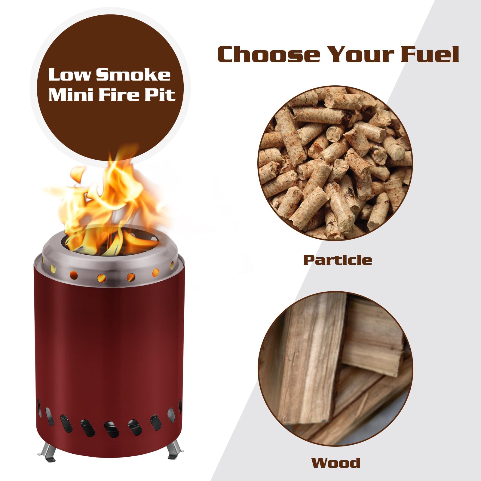 BRIAN & DANY Portable Tabletop Fire Pit with Stand – Solo Outdoor Stove for Camping, Backyard & Patio – Low Smoke Mini Fire Pit for Wood or Pellets – Safe & Compact (7.9 x 5.5 Inches, Red) – Perfect for S'mores, Warmth & Ambiance