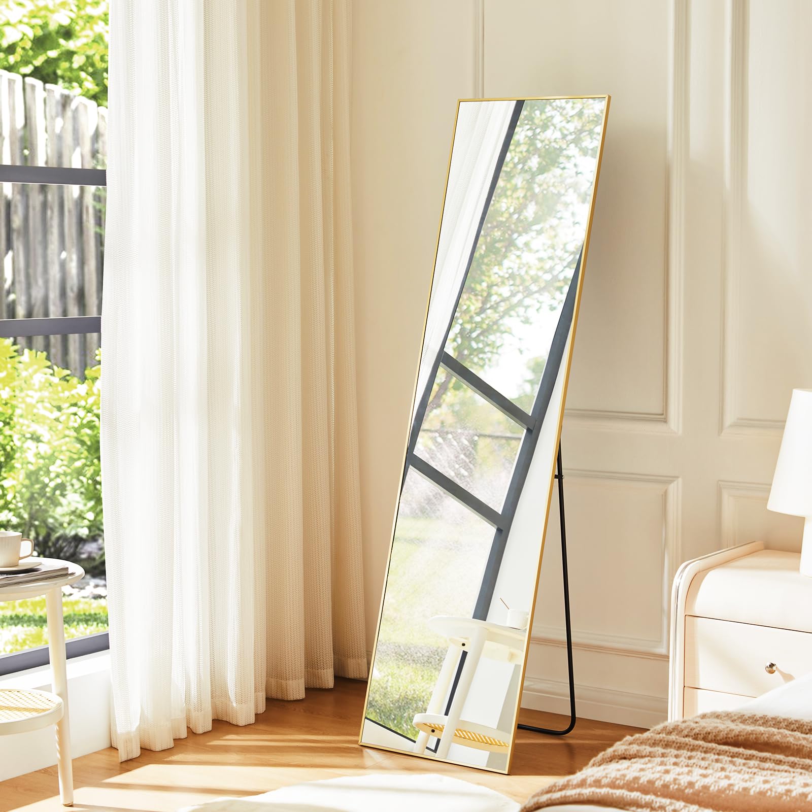 NEWBULIG Full Body Mirror 59x16 Inches - Floor Standing & Wall Hanging Mirror with Aluminum Alloy Frame for Bedroom, Living Room, Dressing Room - Gold Finish for Home Decor & Outfit Checking
