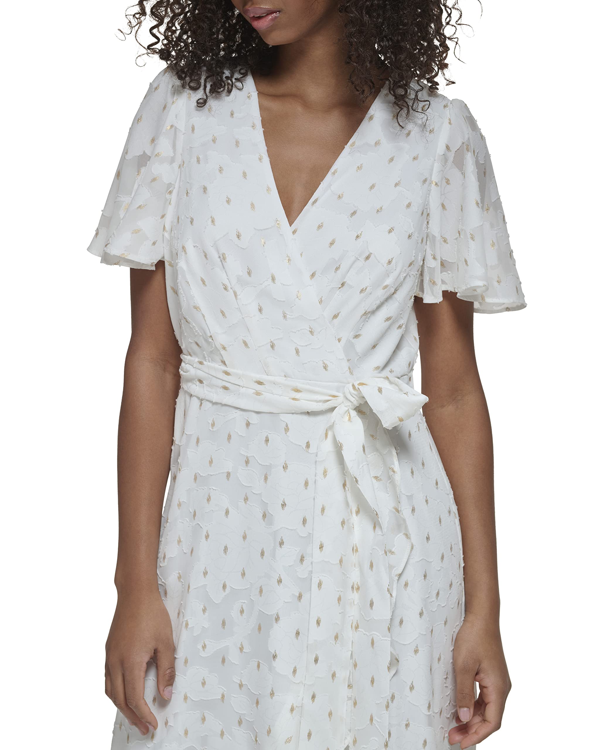 Jessica Howard Women's Wrap Chiffon Midi Dress – Short Sleeve Clip Dot Print Flowy Summer Dress for Casual Wear, Office & Special Occasions