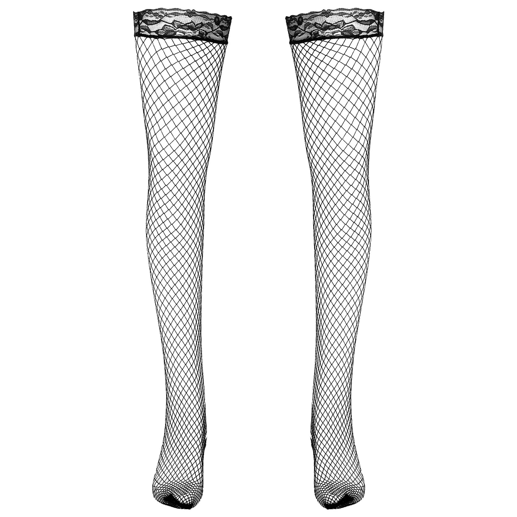 Loloda Men's Sissy Lace Fishnet Stockings - Sexy Transparent Hollow-Out Long Socks for Crossdressing, Cosplay & Sensual Fashion (Black)