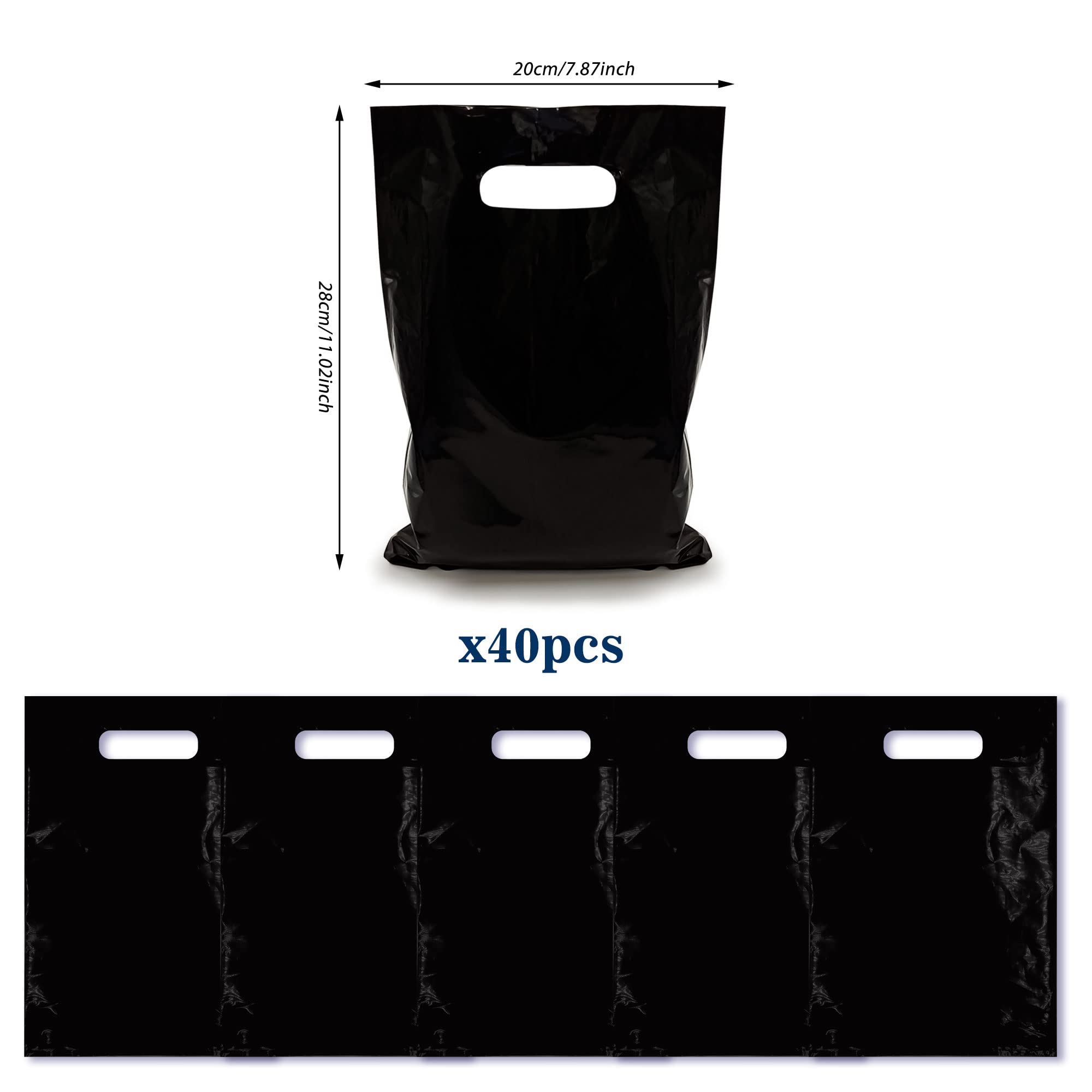 40PCS Black Plastic Gift Bags for Candy, Party Favors & Gifts - Durable Die-Cut Treat Bags for Halloween, Birthday Parties, Baby Showers & Wedding Favors