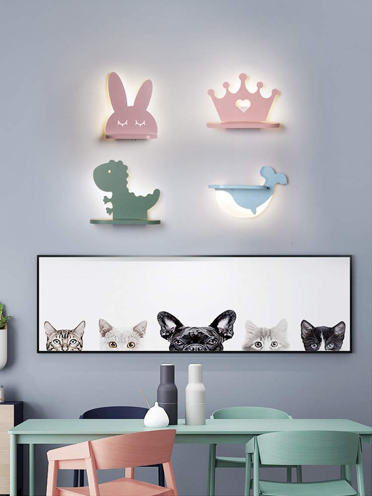 ANYE 12W Warm White LED Wall Sconce with Acrylic Shade - 5.9ft UL Plug-in Cord, Pink Imperial Crown Design for Kids Room, Nursery, Bedroom & Home Decor Lighting (Model BD1334)