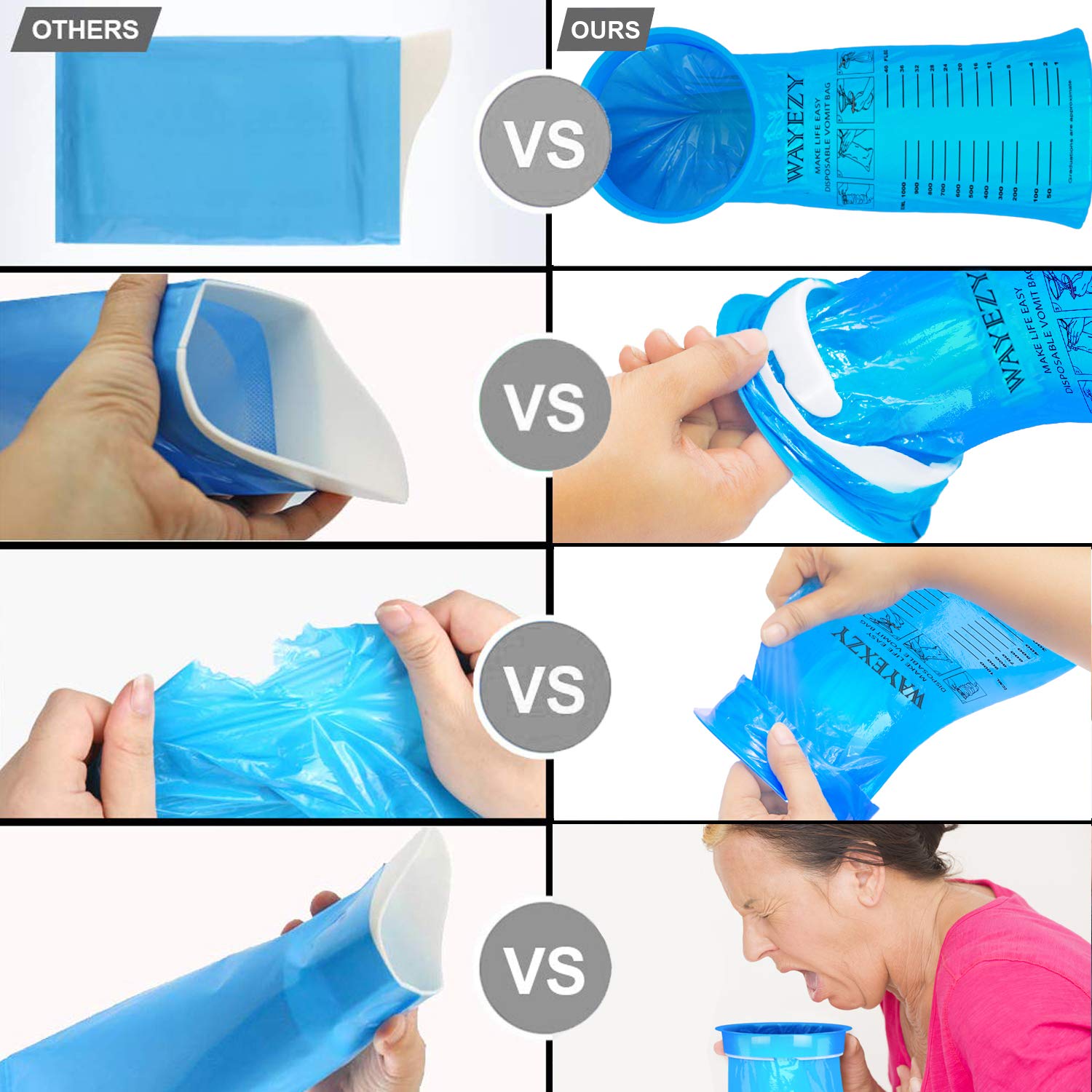 50 Disposable Vomit Bags - 1000ml Capacity Each - Travel & Motion Sickness Relief for Airplane, Car & Boat | Morning Sickness & Nausea Solution | Hospital & Emergency Use