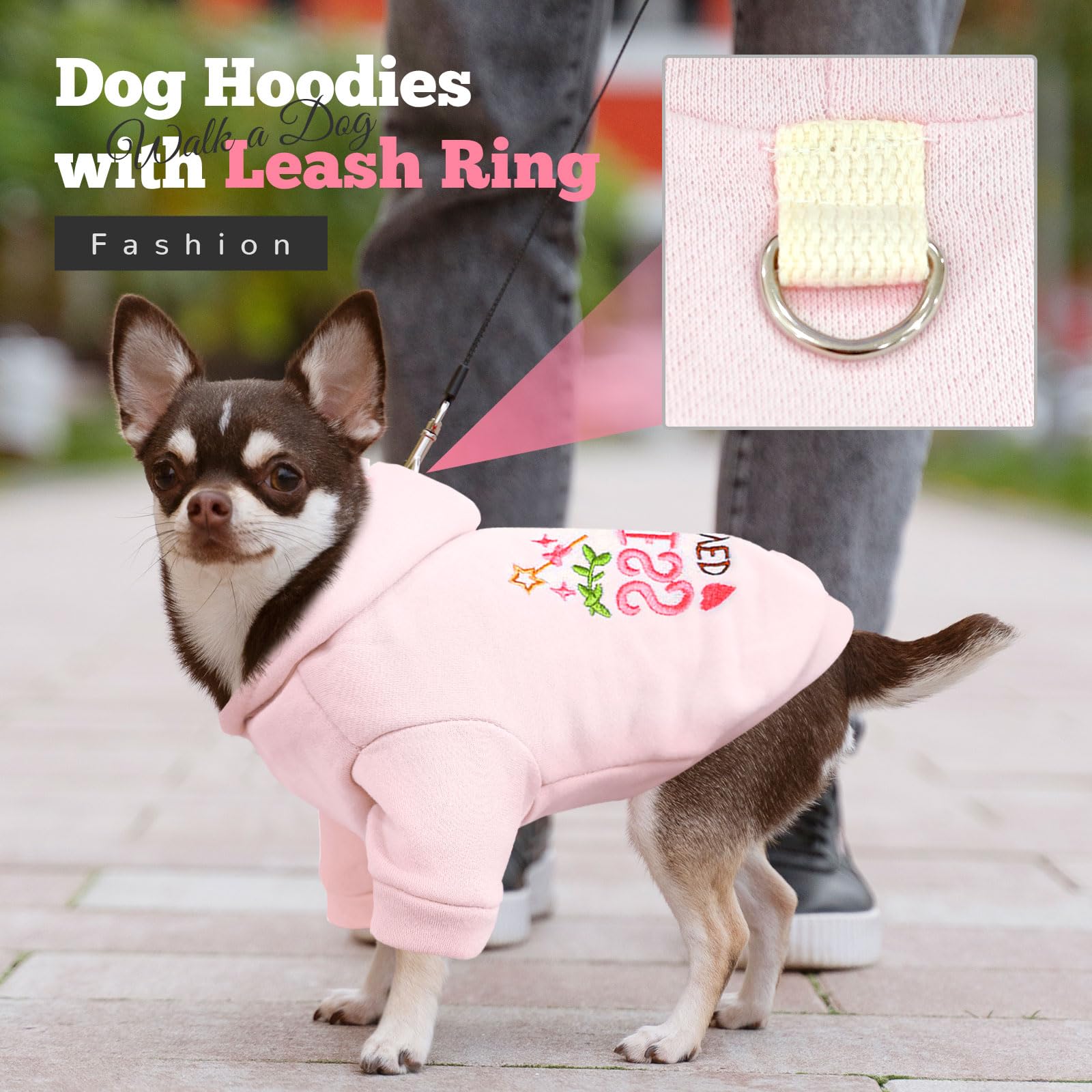 Cute Pink Princess Fleece Dog Sweater for Small Dogs - Warm Puppy Hoodie with Leash D-Ring - Fall Winter Pet Outfits for Chihuahua, Yorkie, Shihtzu (Pink, Medium) - Perfect for Cold Weather Walks & Indoor Coziness