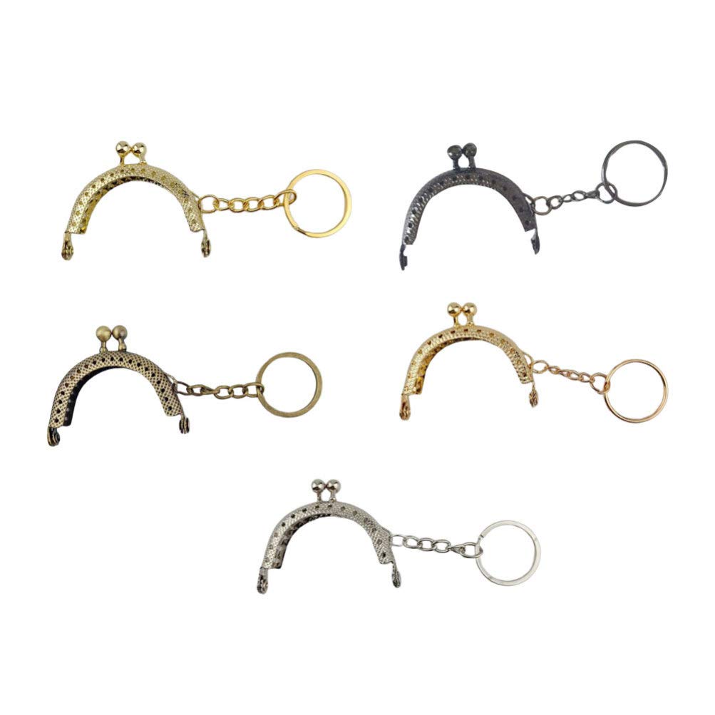SUPVOX 5-Piece Metal Purse Frame Set with Keyring & Mini Kiss Lock - 5cm Square Clutch Bag DIY Craft Accessories for Coin Purses, Wallets & Handmade Projects