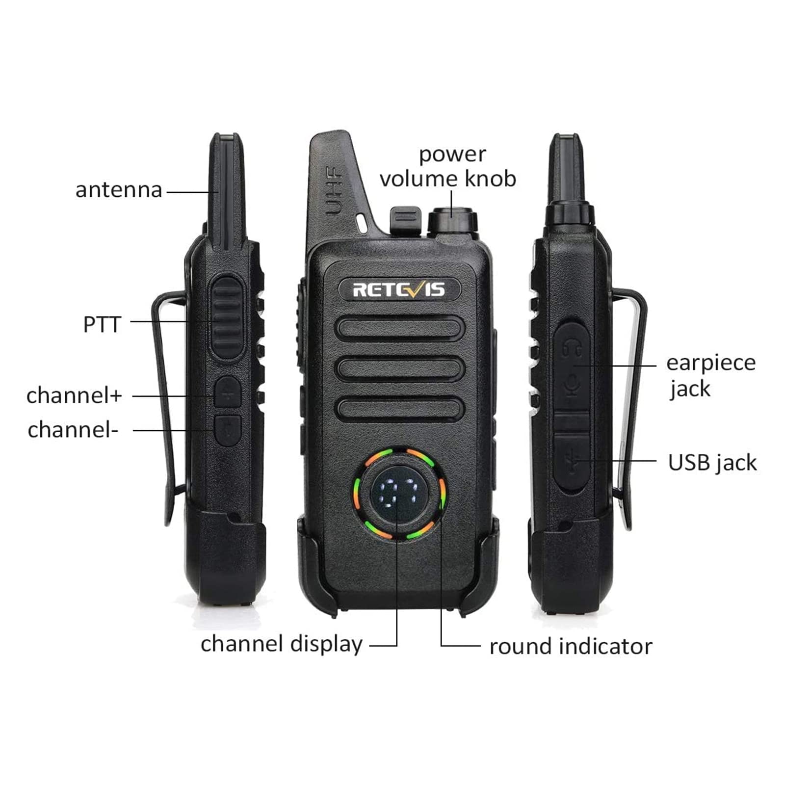 Retevis RT22S Rechargeable Walkie-Talkies for Adults - Compact Two-Way Radios with VOX, Alarm & Channel Signal Display - Ideal for Family, Community, Skiing & Outdoor Adventures (2 Pack)