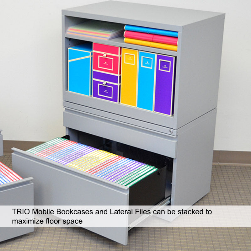 TRIO Low Profile Mobile Lateral File Cabinet - 3-Drawer Rolling Storage for Office, Home, or Classroom Organization