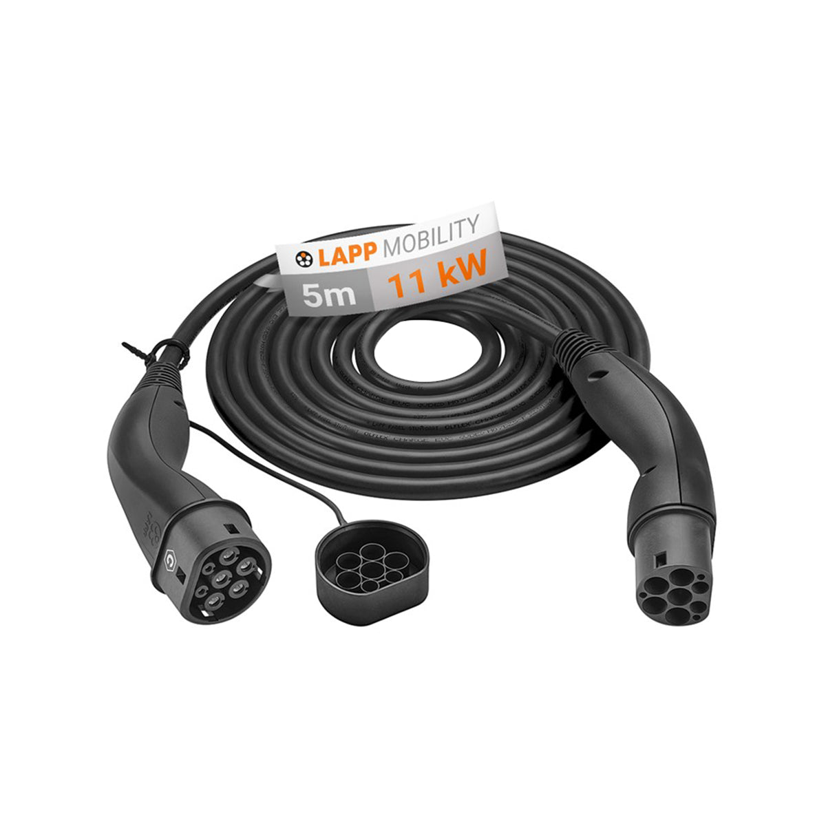 Premium LAPP EV Helix Type 2 Charging Cable (11kW 3-Phase 20A 5m) - Fast Charger for Hybrid & Electric Vehicles - Durable Black EVSE Cable for Home & Public Charging Stations