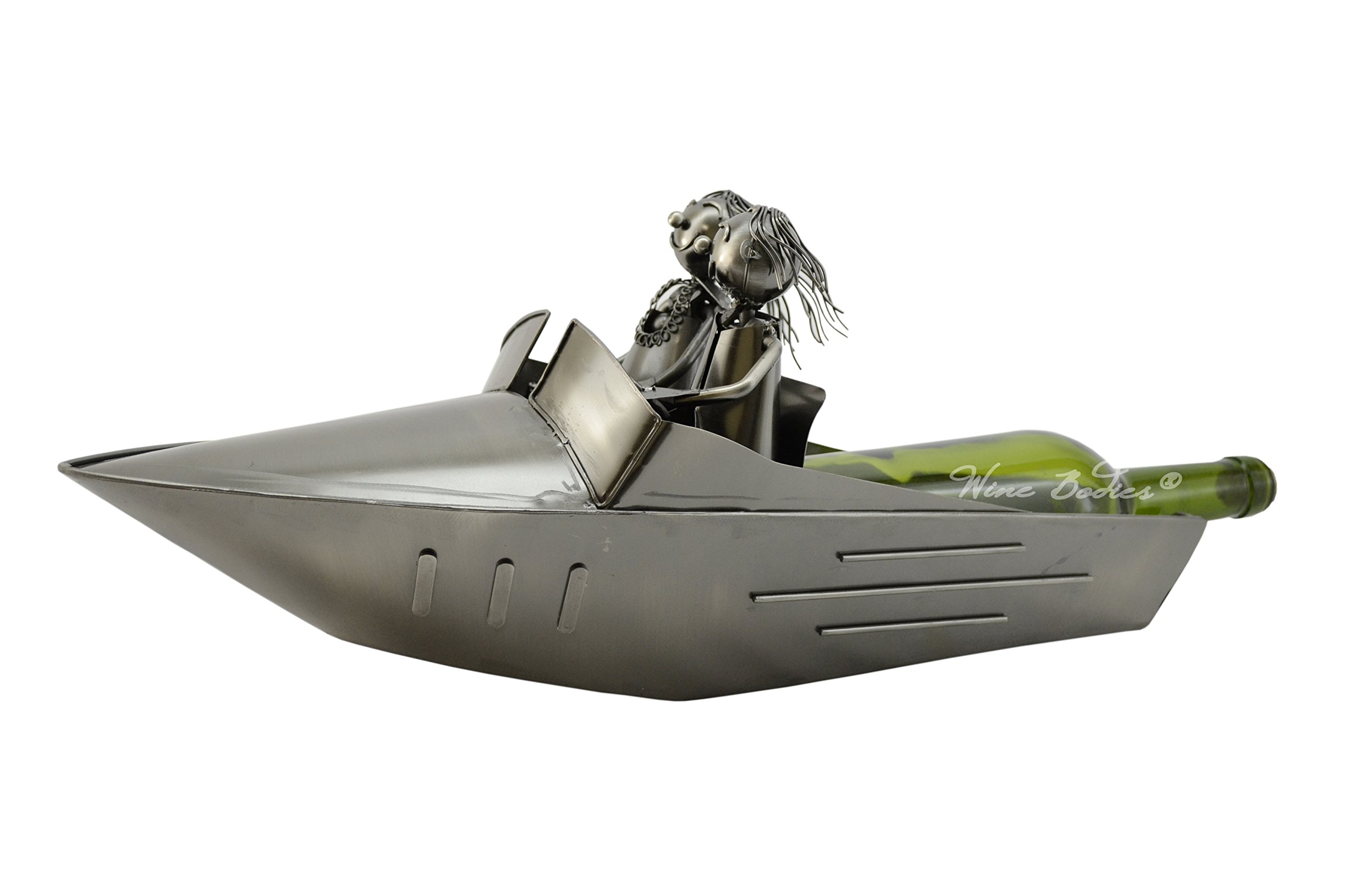 Premium Stainless Steel Speed Boat Wine Bottle Holder - Charcoal Finish | Elegant Wine Rack for Home Bar, Yacht Parties & Nautical-Themed Decor