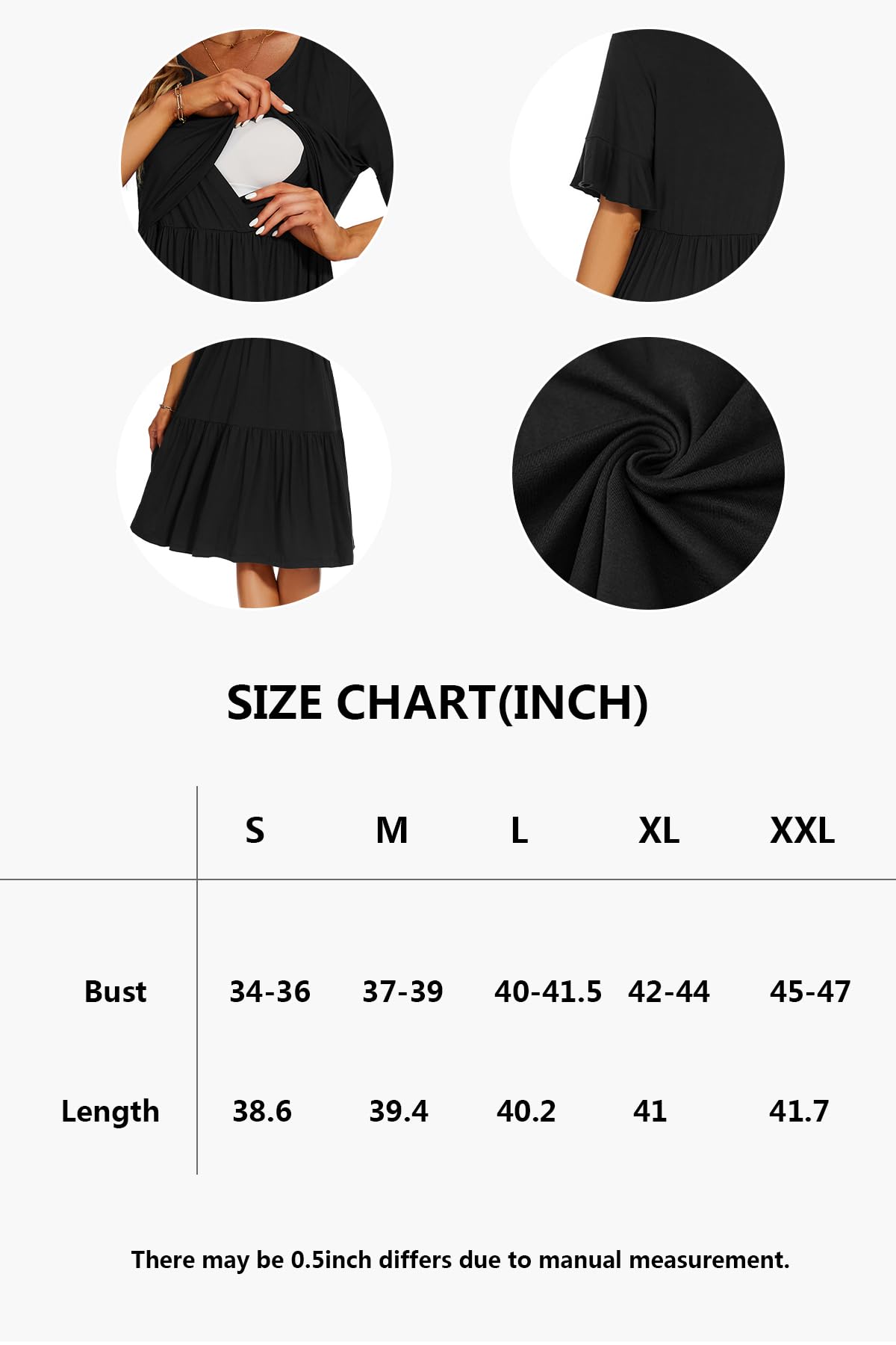 Smallshow Women's Maternity Nursing Dress - Ruffle Short Sleeve Breastfeeding Clothes for Pregnancy & Nursing - Perfect for Casual Wear, Outings & Nursing in Comfort