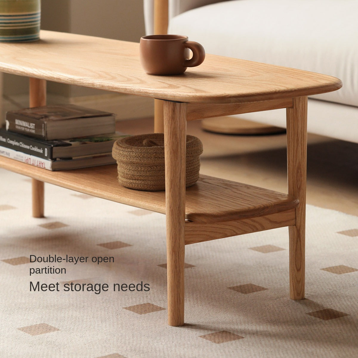 Minimalist Ultra Narrow Coffee Table - Solid Oak & Cherry Wood - Perfect for Small Spaces, Apartments, and Modern Living Rooms
