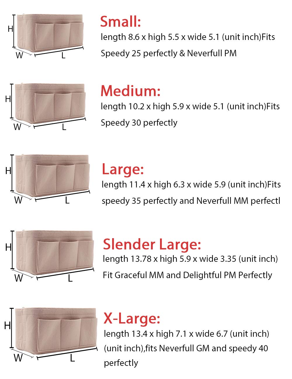 LEXSION Felt Purse Insert Organizer - Handbag Organizer for Speedy & Neverfull Bags - Perfect for Travel, Work & Daily Use