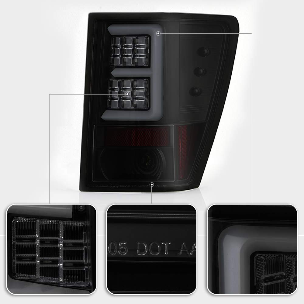 ACANII LED Tail Lights for 2007-2010 Jeep Grand Cherokee - Black Housing with Smoke Lens - Brake Light Assembly Pair (Left+Right) - Enhanced Visibility & Style for Off-Roading & Night Driving
