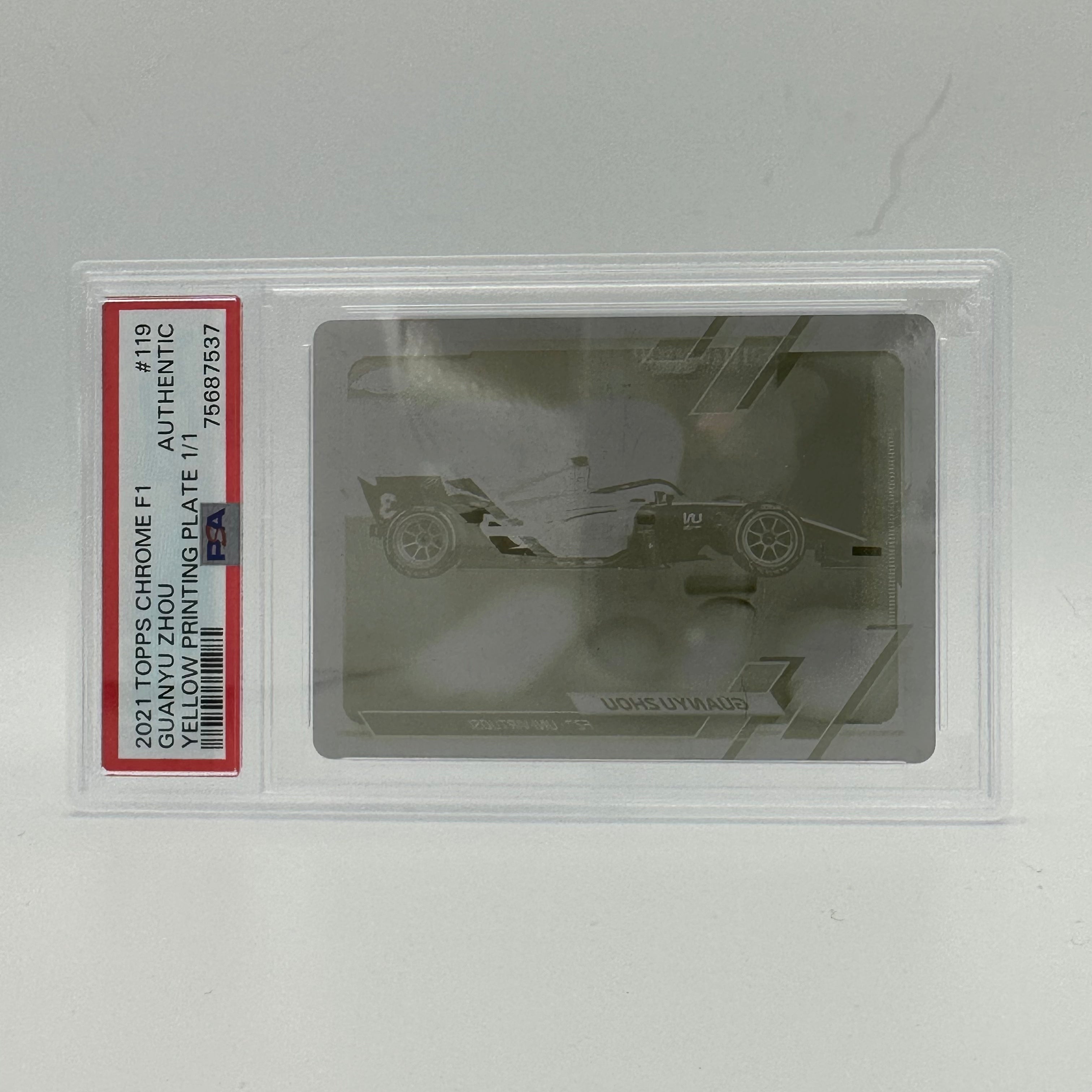 PSA Authentic 1/1 Guanyu Zhou #119 Yellow Printing Plate - Rare Collectible for F1 Racing Fans & Sports Memorabilia Enthusiasts