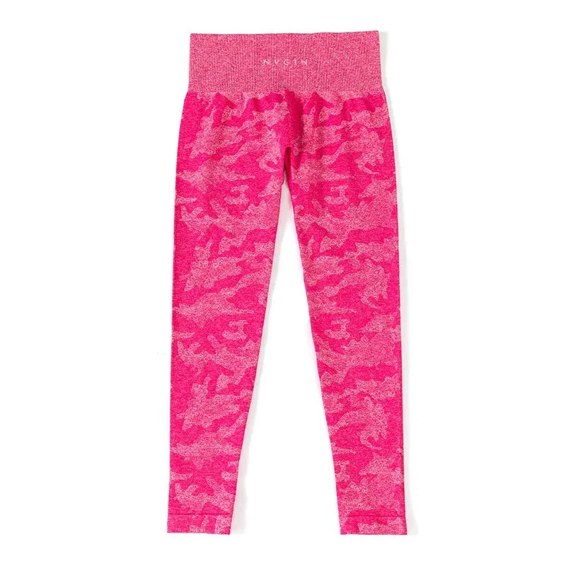 NVGTN Camo Seamless Workout Leggings for Women - Butt Lifting Yoga Pants with Stretch Fabric, High Waist Gym Tights & Fitness Outfits in Fuchsia Nylon - Perfect for Yoga, Running & Gym Training