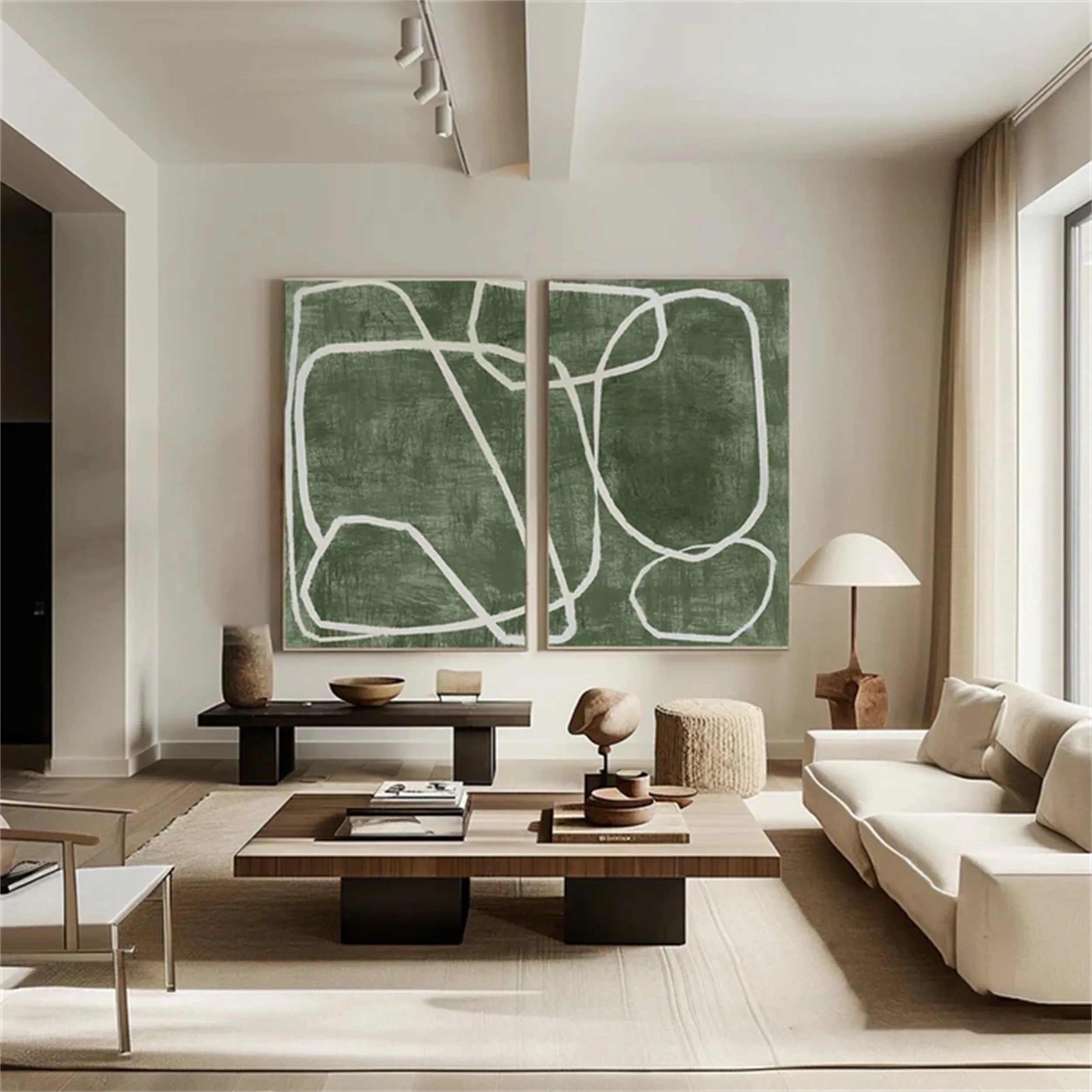 Abstract Blue & Green Wall Art Set of 2 Paintings - Modern Canvas Prints for Living Room, Bedroom & Office Decor #BG059