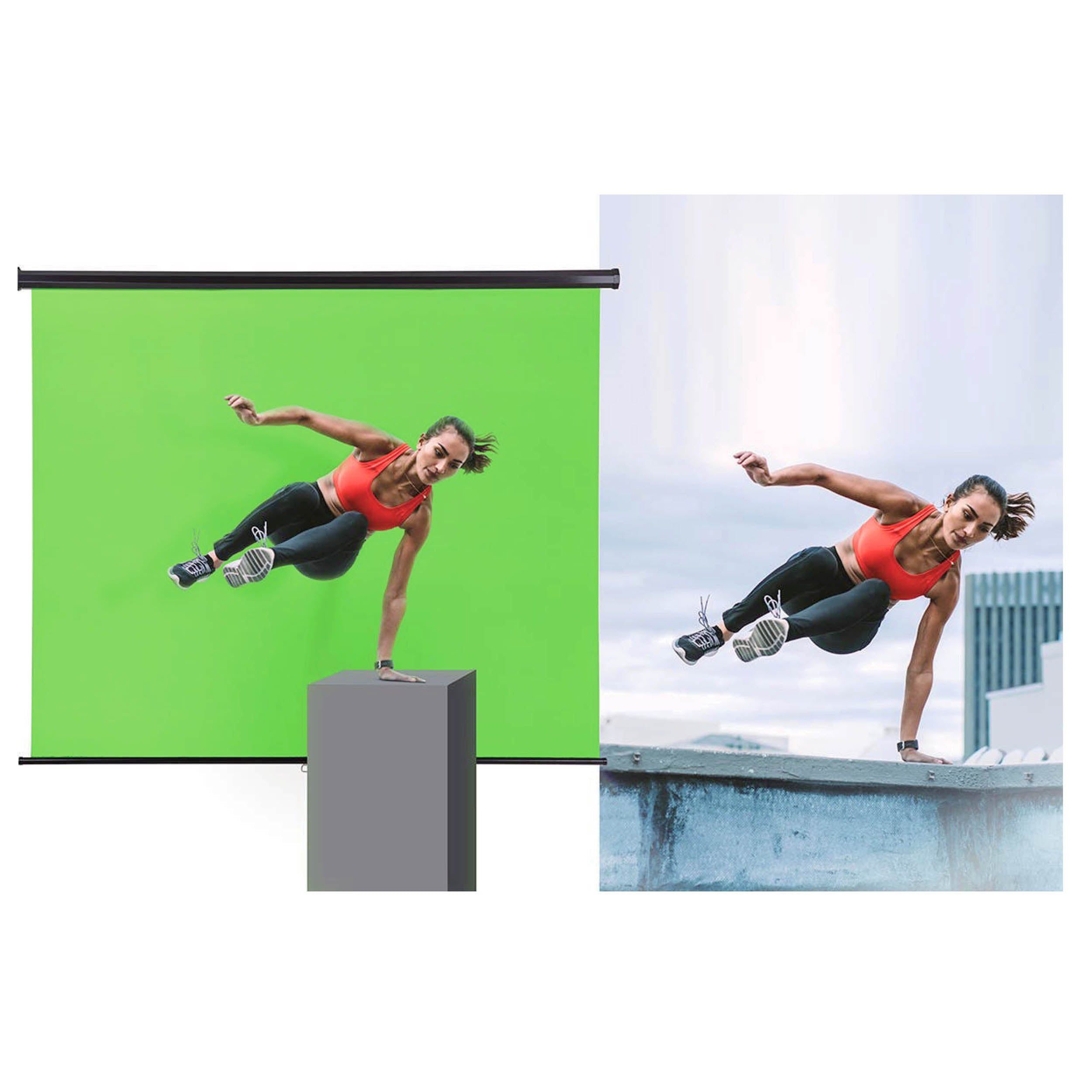 1.8x2m Retractable Chroma Key Green Backdrop - Wall Mounted Foldable Green Screen for Photography, Video Streaming & Virtual Meetings