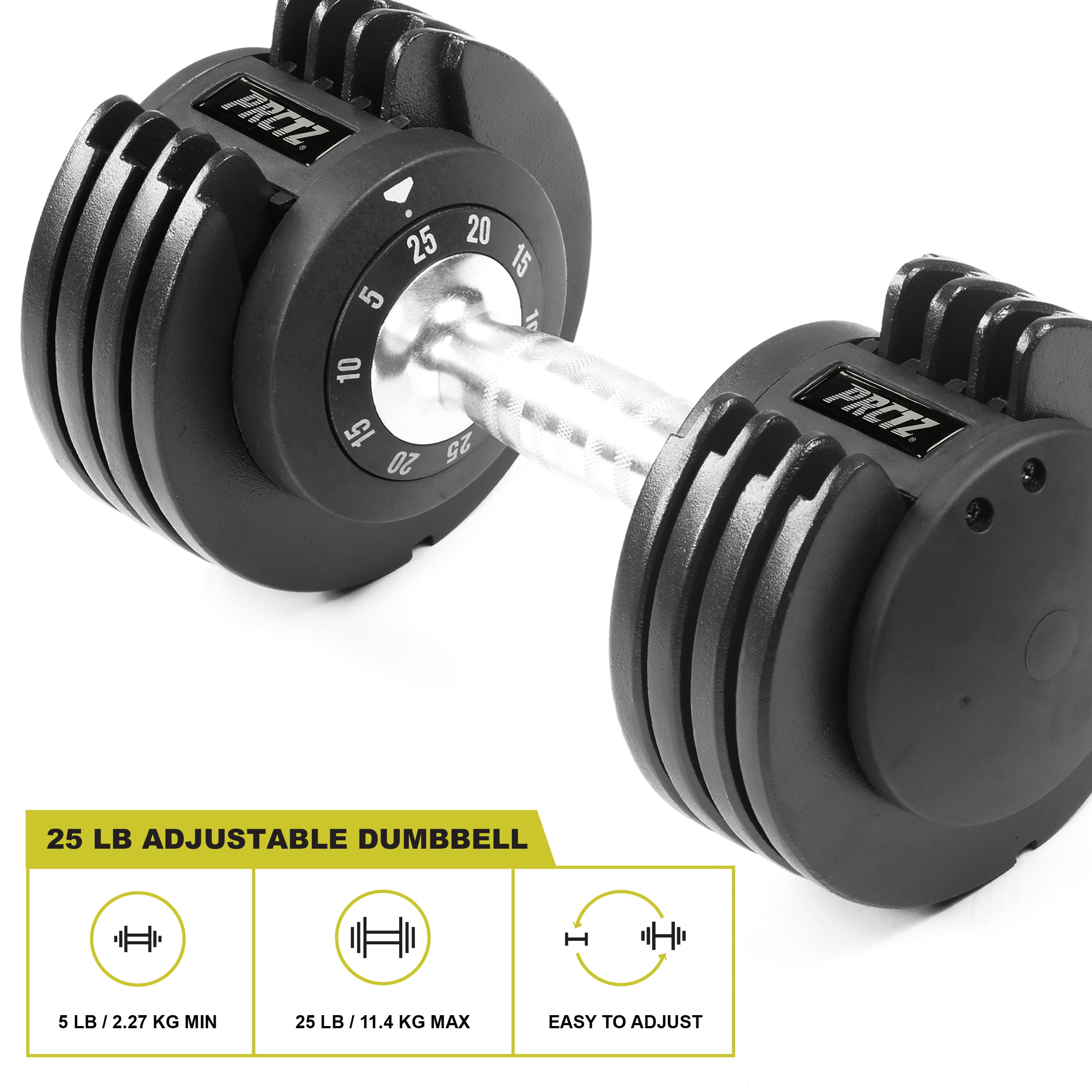 PRCTZ Adjustable Dumbbell Single - 25lb & 55lb Weight Options for Home Gym, Strength Training & Workout | Perfect for Small Spaces & Full-Body Exercises