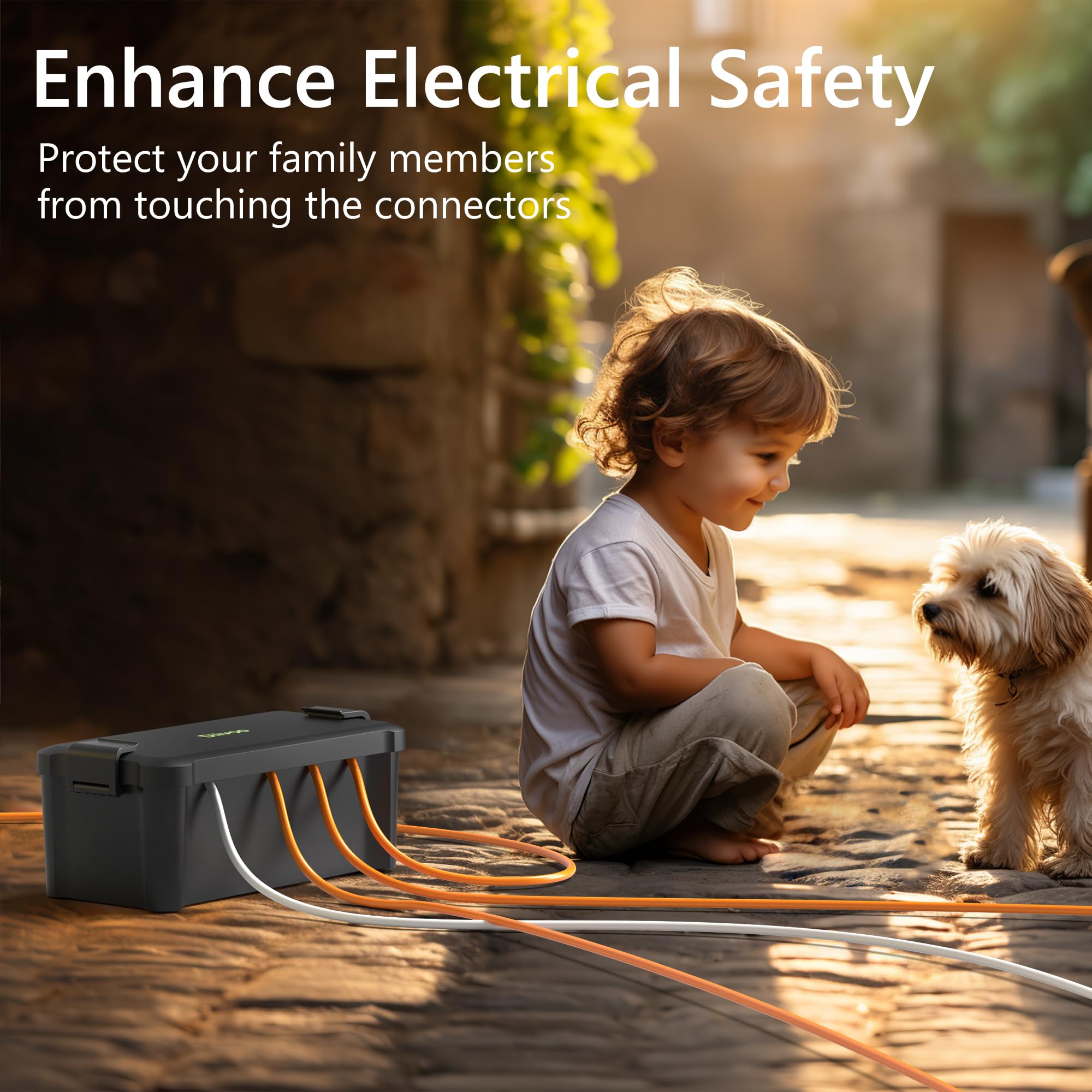 Diivoo Medium Outdoor Electrical Box - Waterproof & Weatherproof Extension Cord Cover for Outdoor Plugs, Black - Ideal for Patio, Garden, and Poolside Use