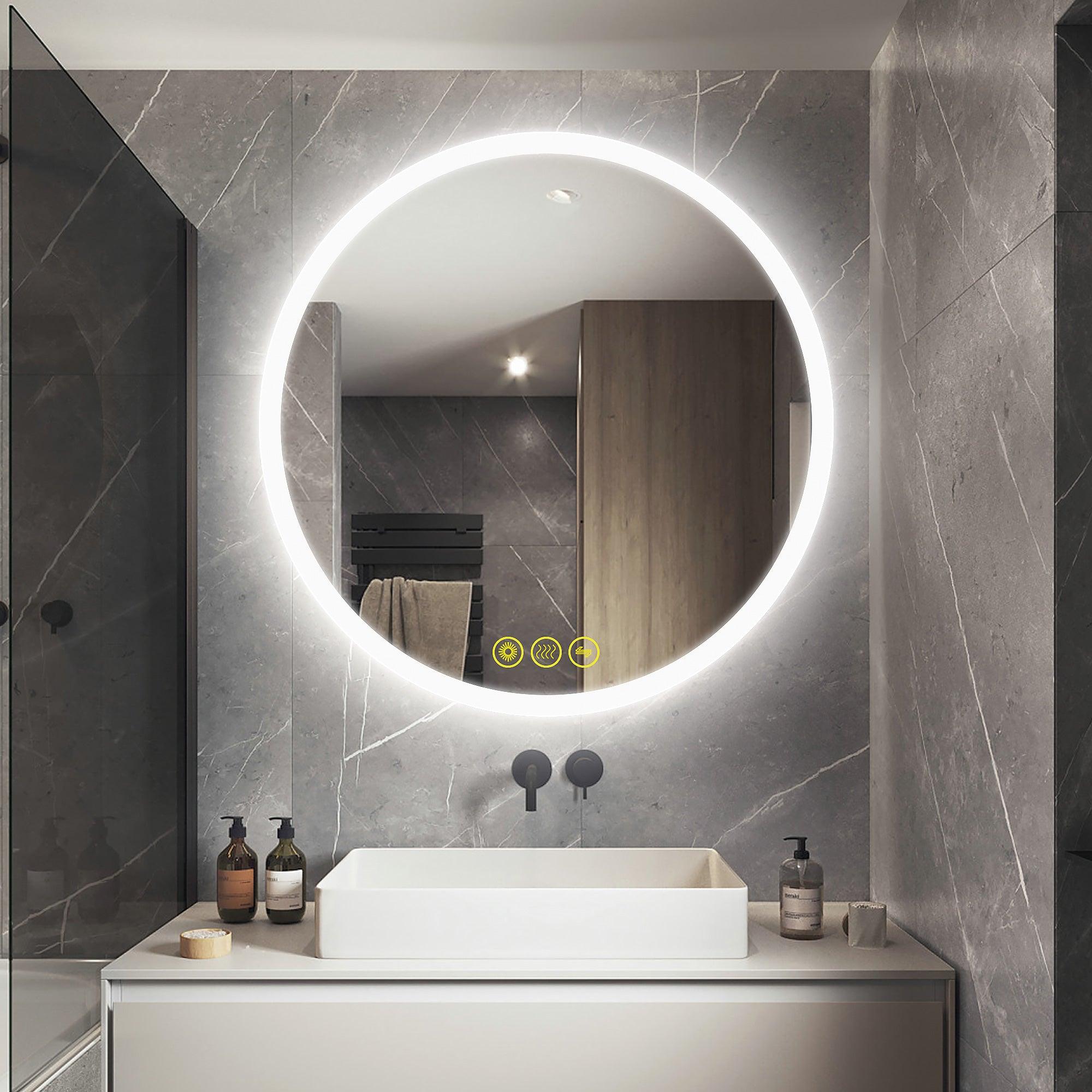 SmartReflect Modern Round LED Dimmable Anti-Fog Frameless Bathroom Vanity Mirror - Perfect for Makeup, Shaving & Home Decor - Waterproof & Energy-Efficient Bathroom Lighting Solution