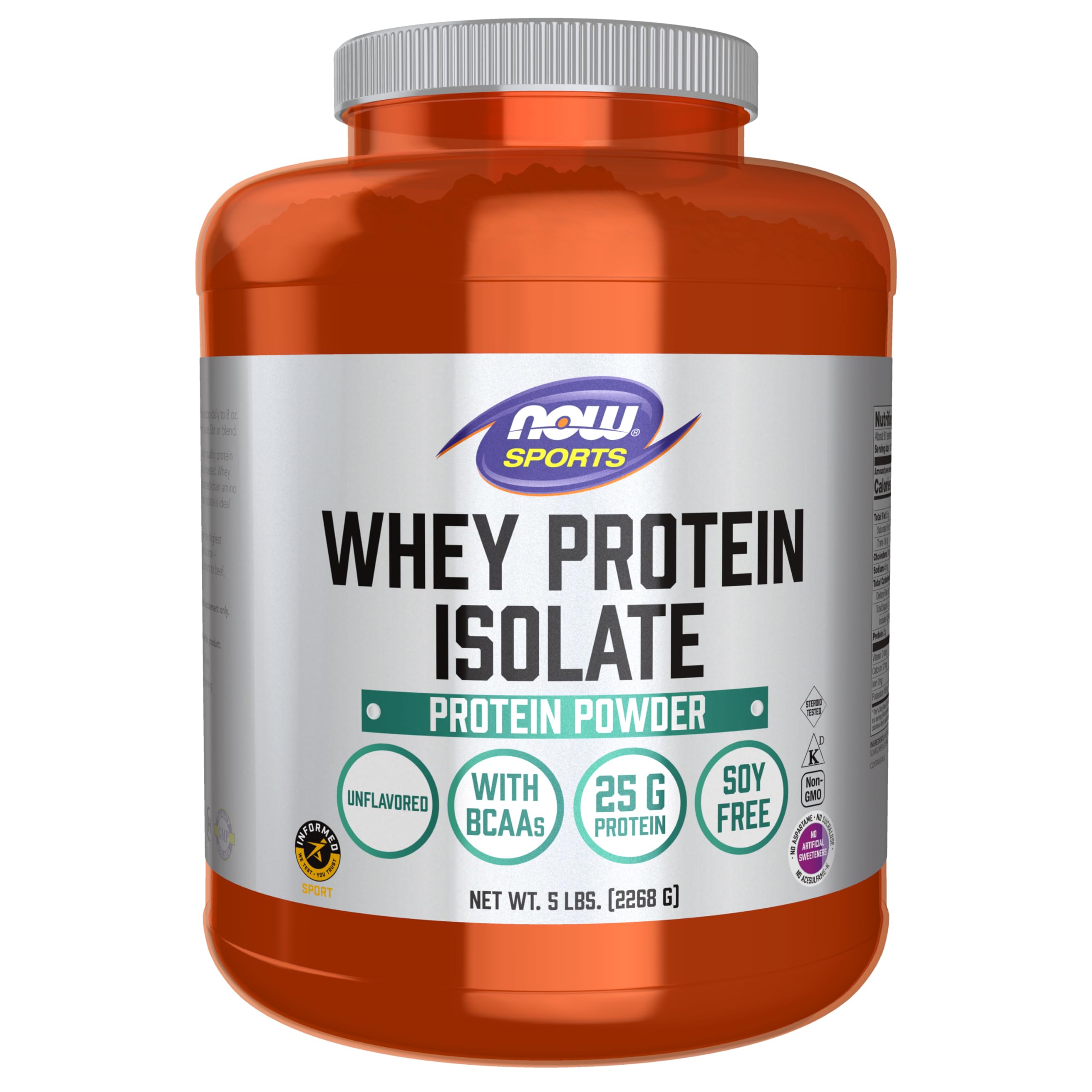 NOW Foods Whey Protein Isolate Powder - 5 lb Unflavored, 25g Protein per Serving with BCAAs for Muscle Recovery & Growth - Ideal for Post-Workout Shakes, Smoothies & Baking