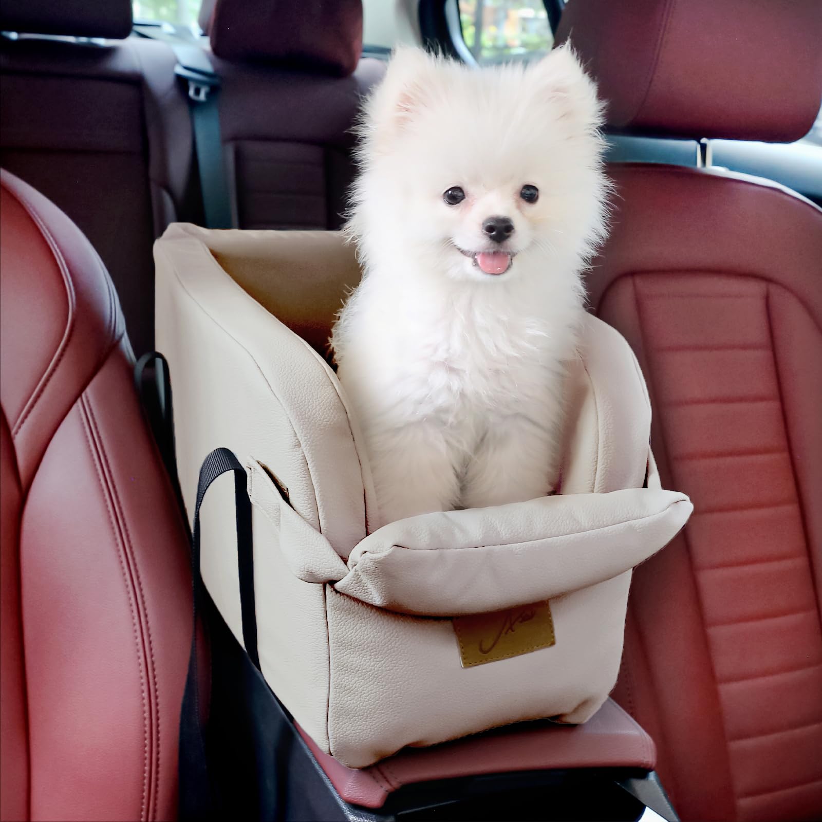 Pet Car Seat for Small Dogs & Cats - Adjustable Booster Seat with Center Console - Supports Up to 22lbs - Perfect for Road Trips & Safe Car Travel