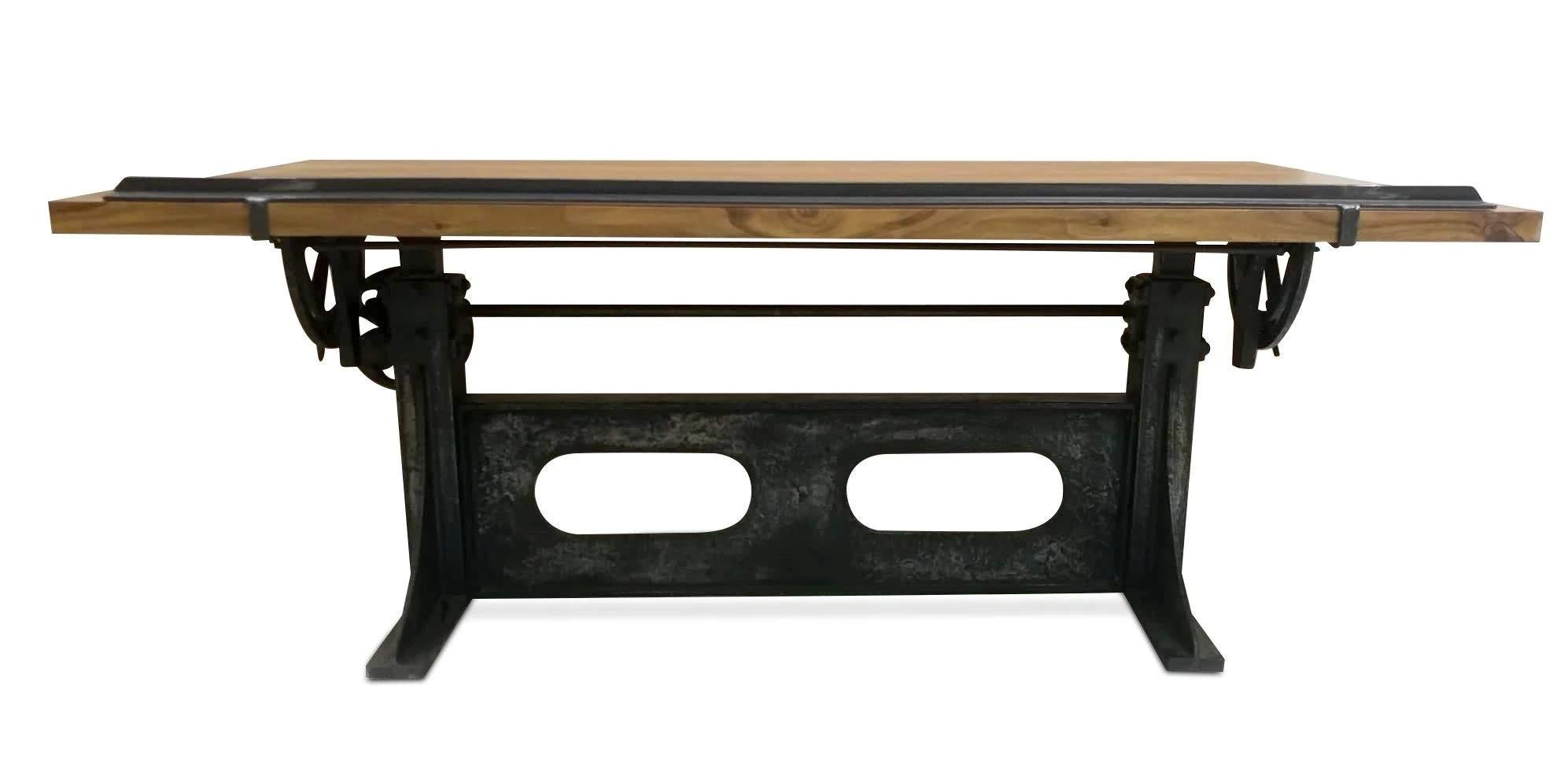 Industrial Adjustable Crank Drafting Table with Tilting Top & Cast Iron Base - Perfect for Architects, Engineers & Artists - Home Office & Studio Furniture
