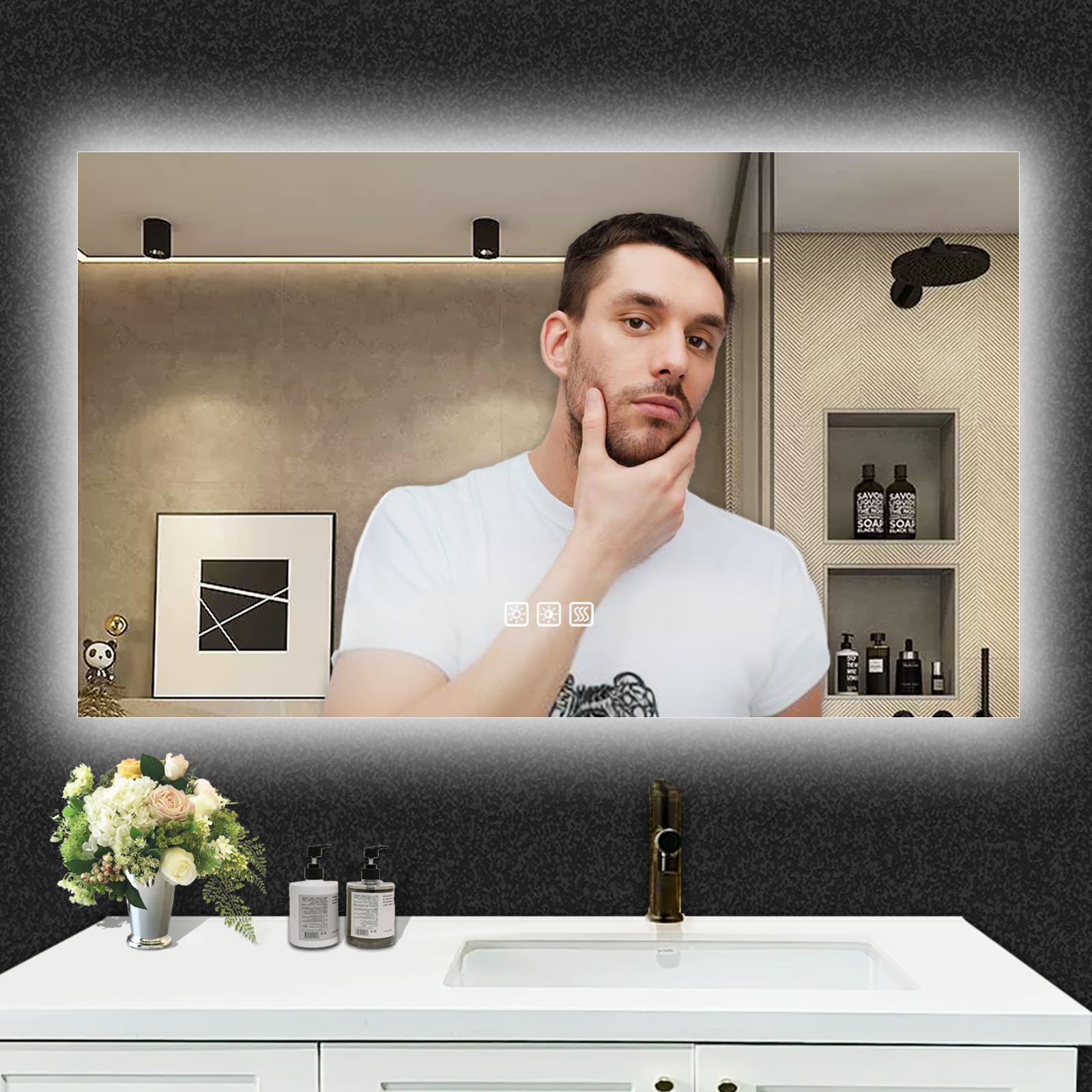 24x32 Inch LED Bathroom Mirror with Lights - Dimmable Anti-Fog Vanity Mirror with Memory Function, Front Lit Wall Mounted Mirror, Sand Matte White Finish & Waterproof Glass for Makeup, Shaving & Home Decor