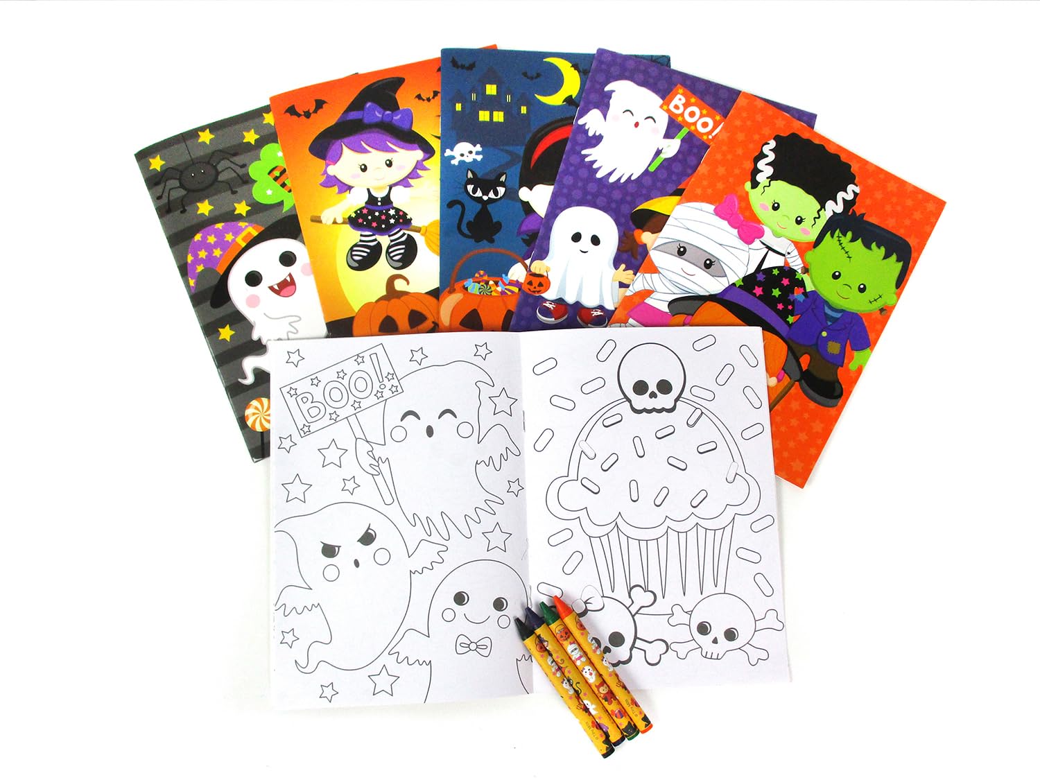 Halloween Coloring Books for Kids - 12 Books & 48 Crayons Set for Party Favors & Crafts