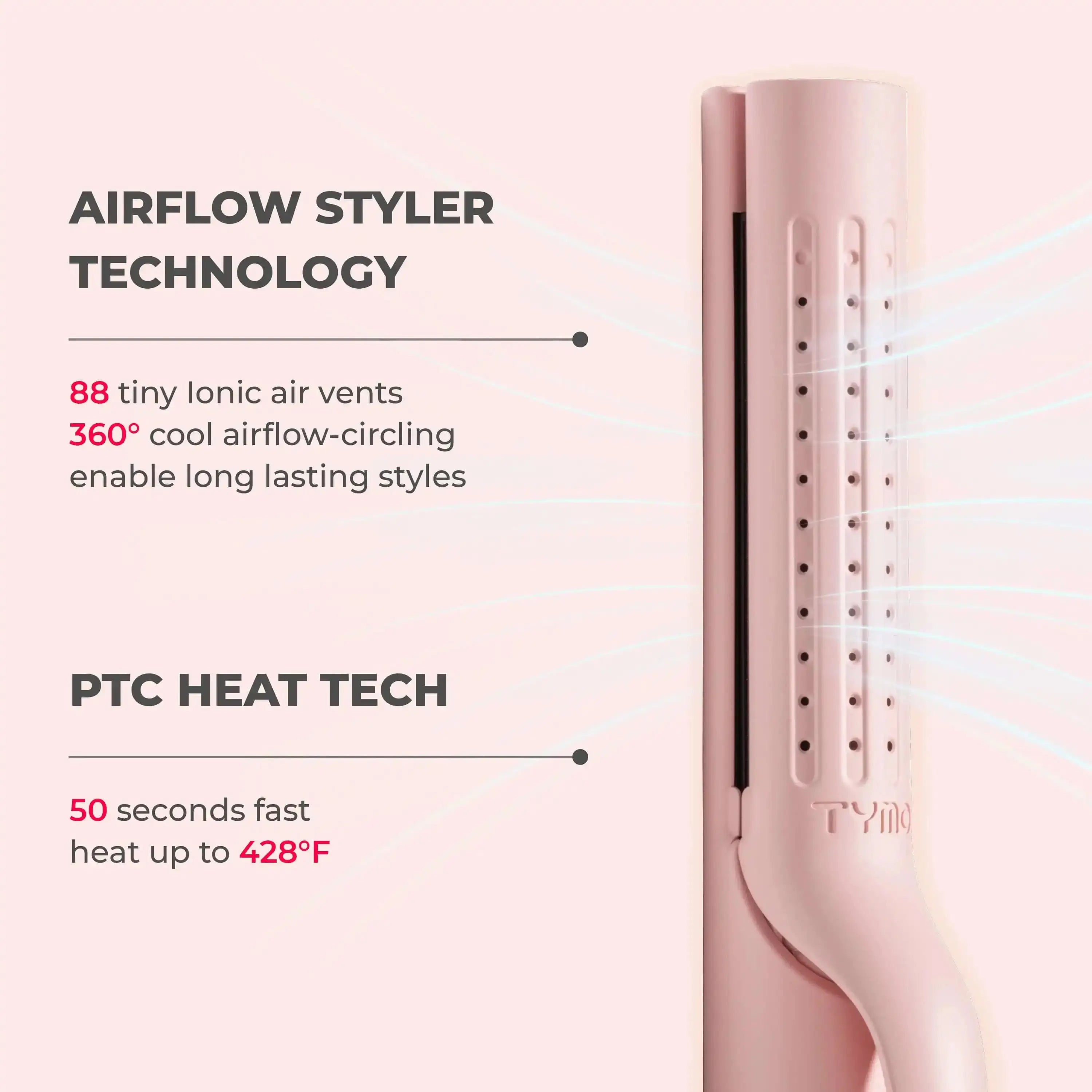 TYMO AIRFLOW Pink Hair Dryer - Professional Ionic Blow Dryer for Fast Drying & Frizz Control - Perfect for Home & Salon Use
