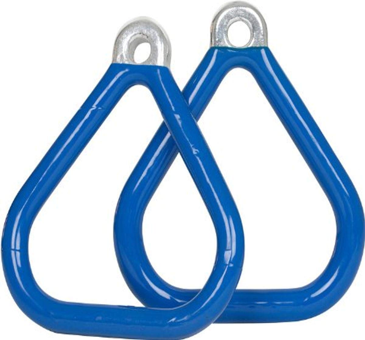 Commercial Grade Coated Triangle Trapeze Rings with SSS Logo - Heavy Duty Swing Set Accessories for Outdoor Playgrounds, Gymnastics & Backyard Fitness Training (Blue)