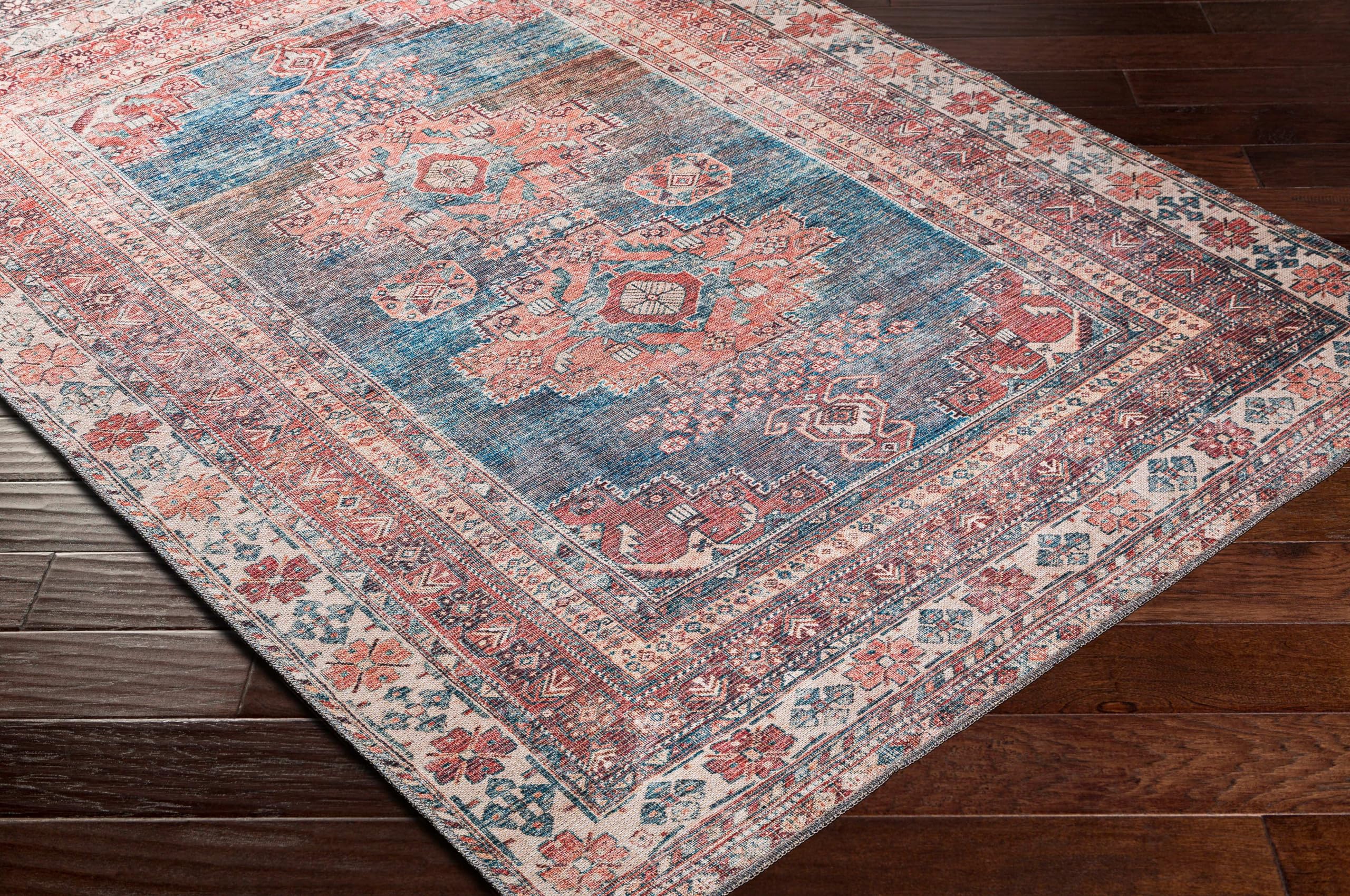 Mark&Day Washable 9x12 McCordsville Traditional Coral Area Rug - Pink Blue Machine Washable Carpet for Living Room, Bedroom, Kitchen | 9'3