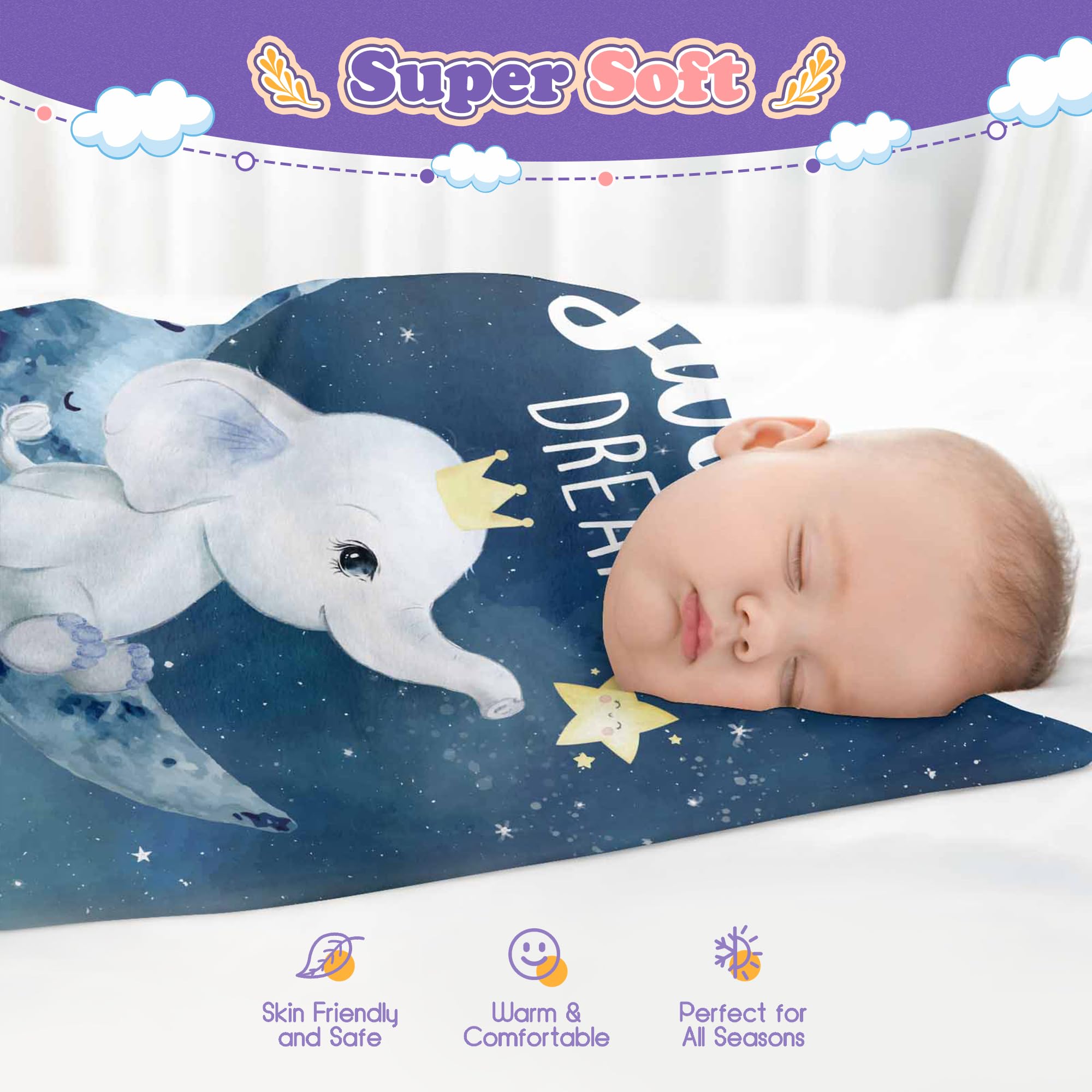 Personalized Elephant Baby Blanket - Custom Name Fleece Blanket for Newborn Boys & Girls - Super Soft 30x40 Inch Baby Shower Gift - Perfect for Nursery, Swaddling & Photo Props
