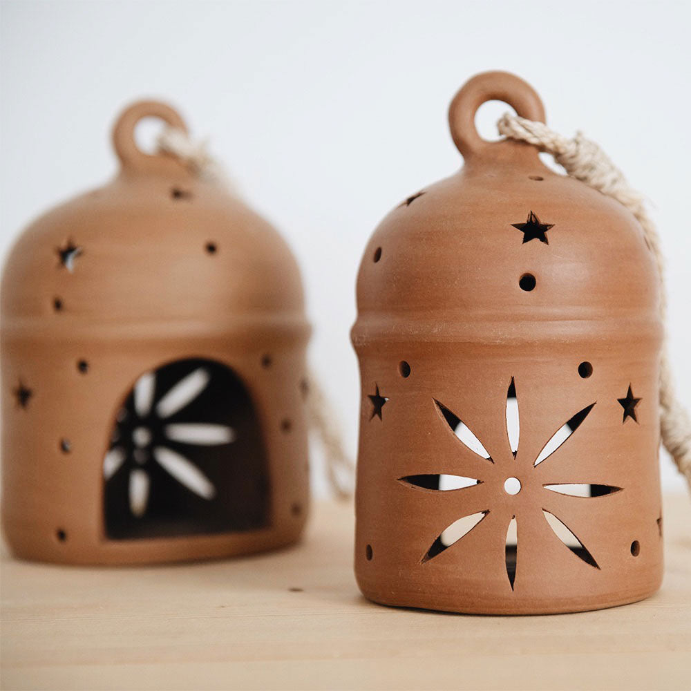 Handmade Terracotta Lantern - Rustic Outdoor & Indoor Decorative Lighting for Patio, Garden, or Home Decor