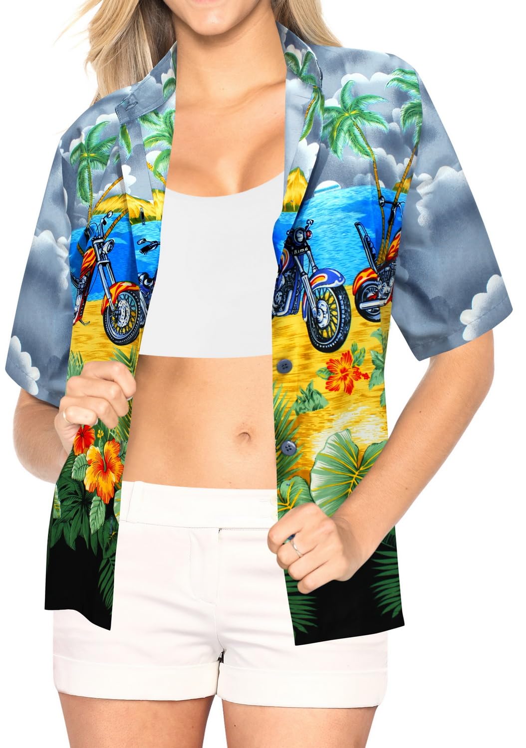 LA LEELA Women's Short Sleeve Hawaiian Blouse - Floral Print Beach Shirt for Summer Vacation, Pool Party & Tropical Getaway