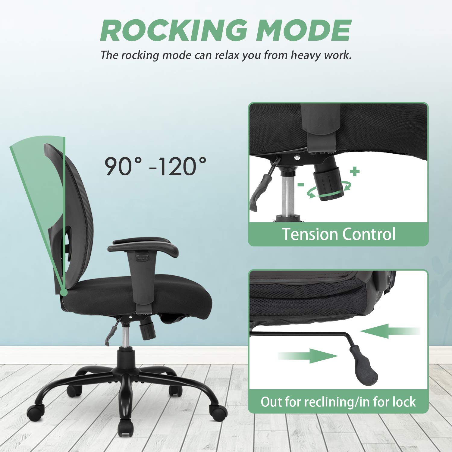 BestOffice Big and Tall Office Chair - 500lbs Capacity Ergonomic Mesh Computer Chair with Lumbar Support, Wide Seat & High Back - Executive Desk Chair for Home Office (Black) - Perfect for Long Work Hours, Gaming, and Remote Work
