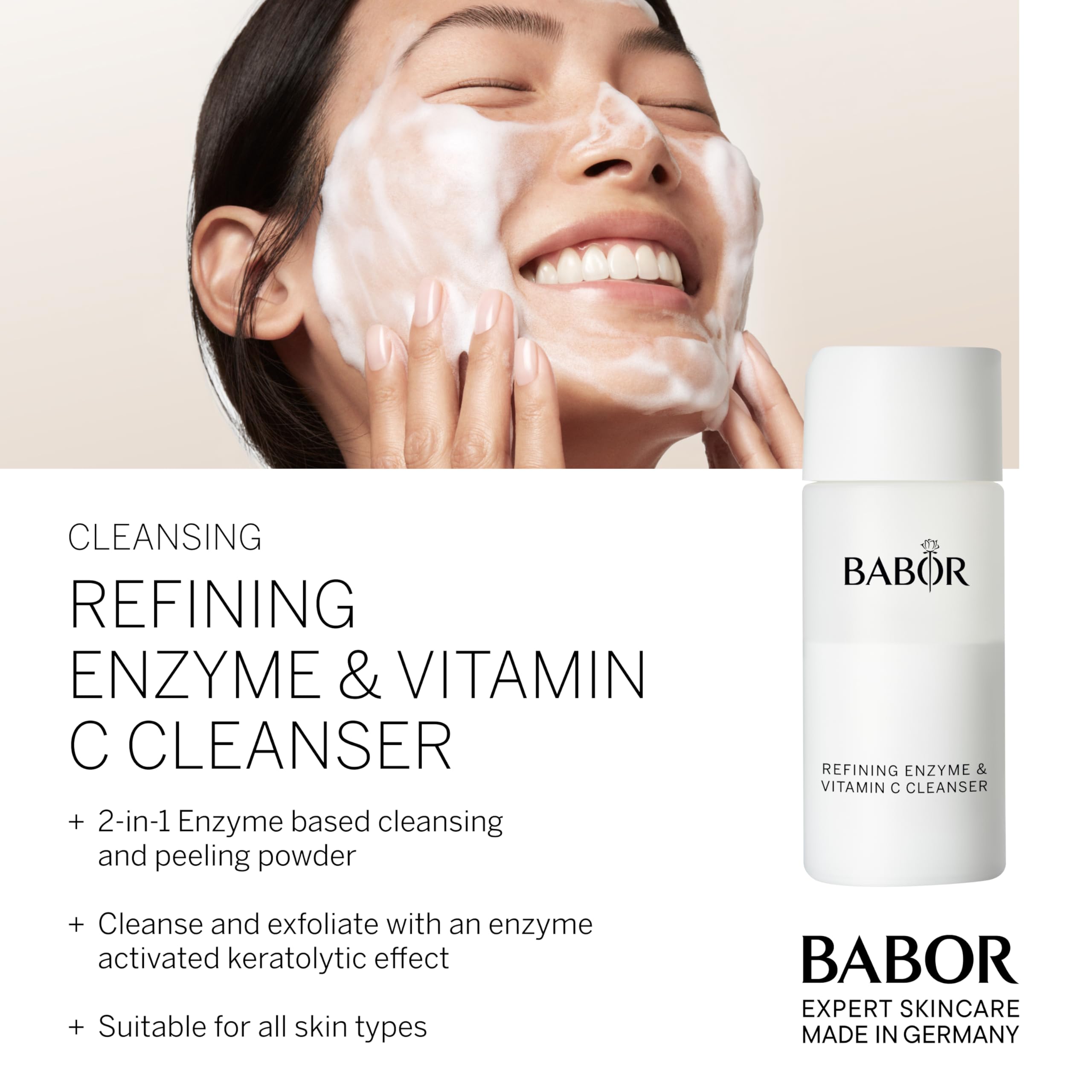 BABOR Refining Enzyme & Vitamin C Cleanser - Exfoliating Face Wash for Brightening & Smoothing Skin - Full & Travel Size Bundle - Perfect for Travel & Daily Skincare Routine