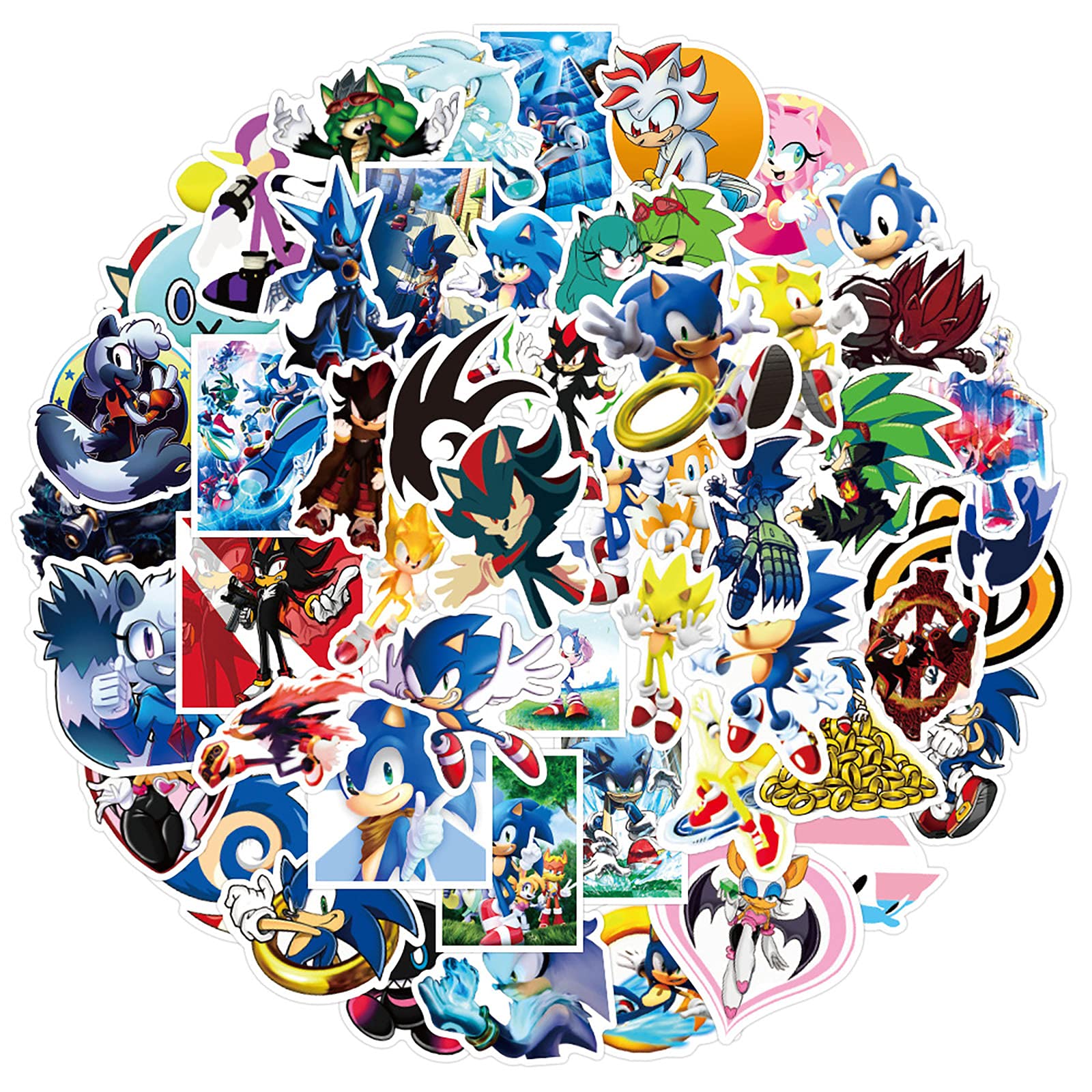 50pcs Cool Anime Sonic The Hedgehog Stickers for Kids - Waterproof Vinyl Cartoon Game Stickers - Trendy Decals for Laptop, Water Bottle, Skateboard & Bumper - Perfect for School, Parties & DIY Projects