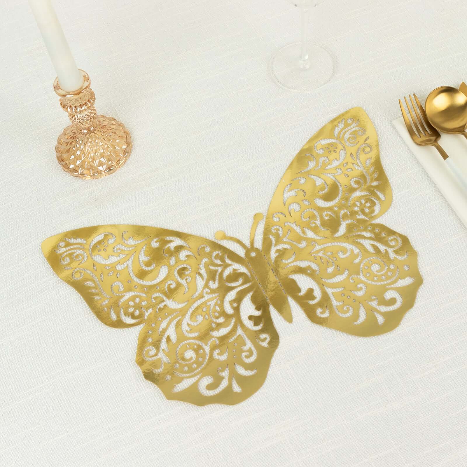 10 Pack Metallic Gold Foil Large 3D Butterfly Wall Stickers - 9x14 Inch Butterfly Paper Charger Placemats for Wedding, Party & Home Decor - Perfect for Wall Art, Table Settings, and DIY Craft Projects