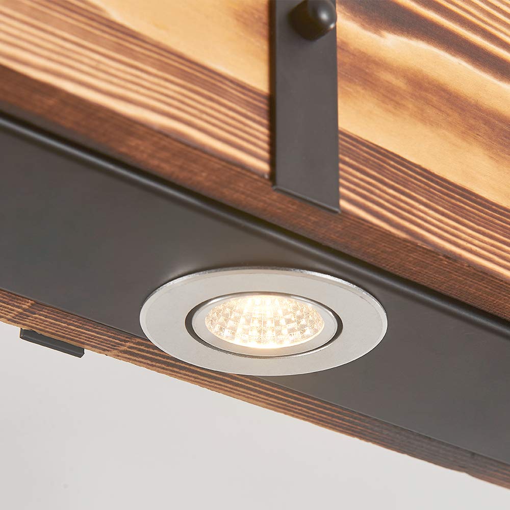 Maxax 4-Light LED Kitchen Island Pendant Light - 4000K Farmhouse Linear Chandelier with Rustic Wood Grain Finish (39.3