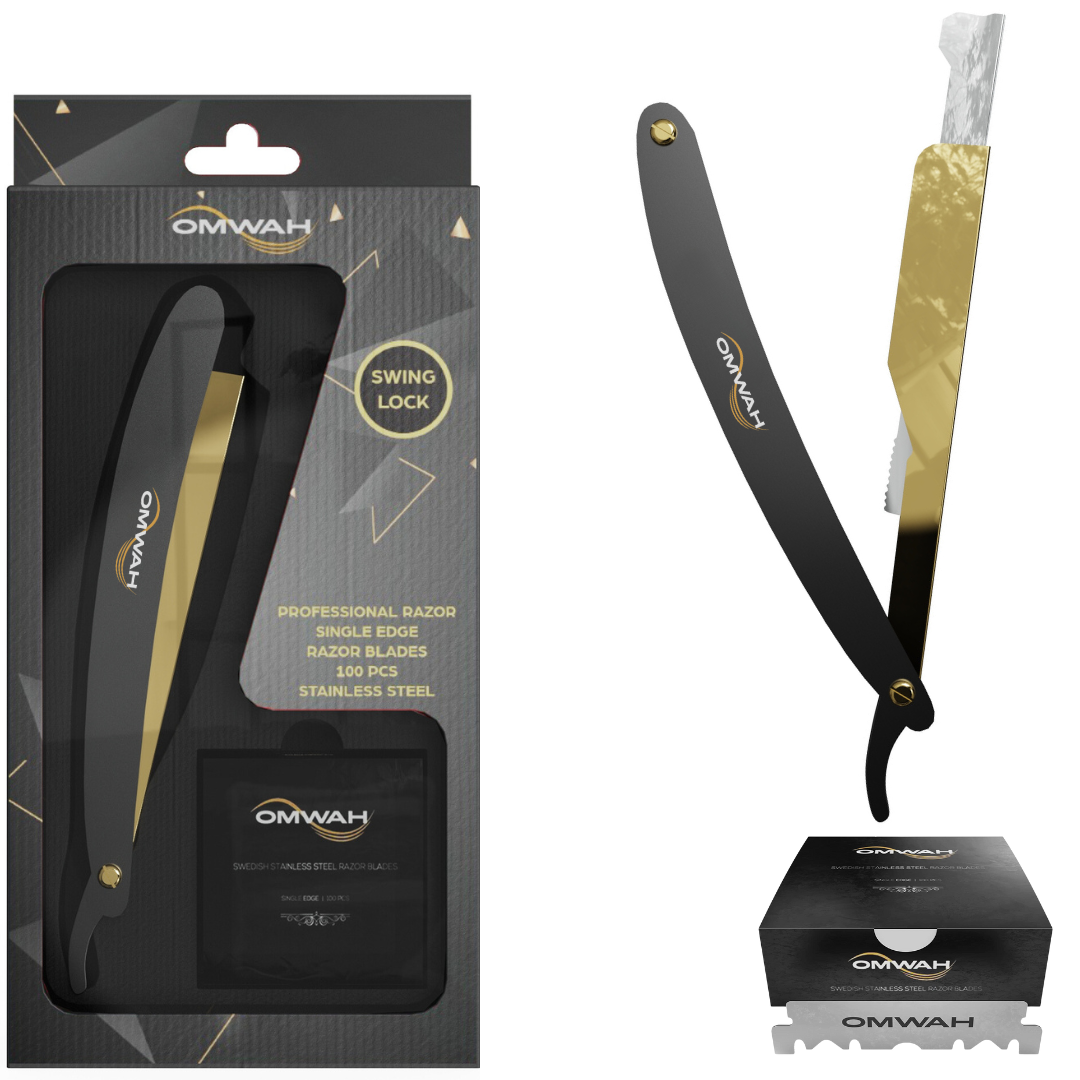 OMWAH Professional Straight Razors for Men - Premium Stainless Steel Shaving Razor with Leather Strop - Perfect for Barber Shops, Home Grooming & Gift Giving