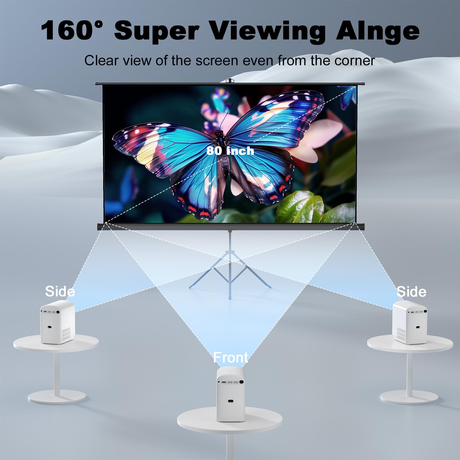 80 Inch Portable Projector Screen with Stand Tripod - Indoor/Outdoor Pull Up Projection Screen 16:9 Adjustable for Home Theater, Backyard Movie Nights, Camping & Parties (Includes Carry Bag)