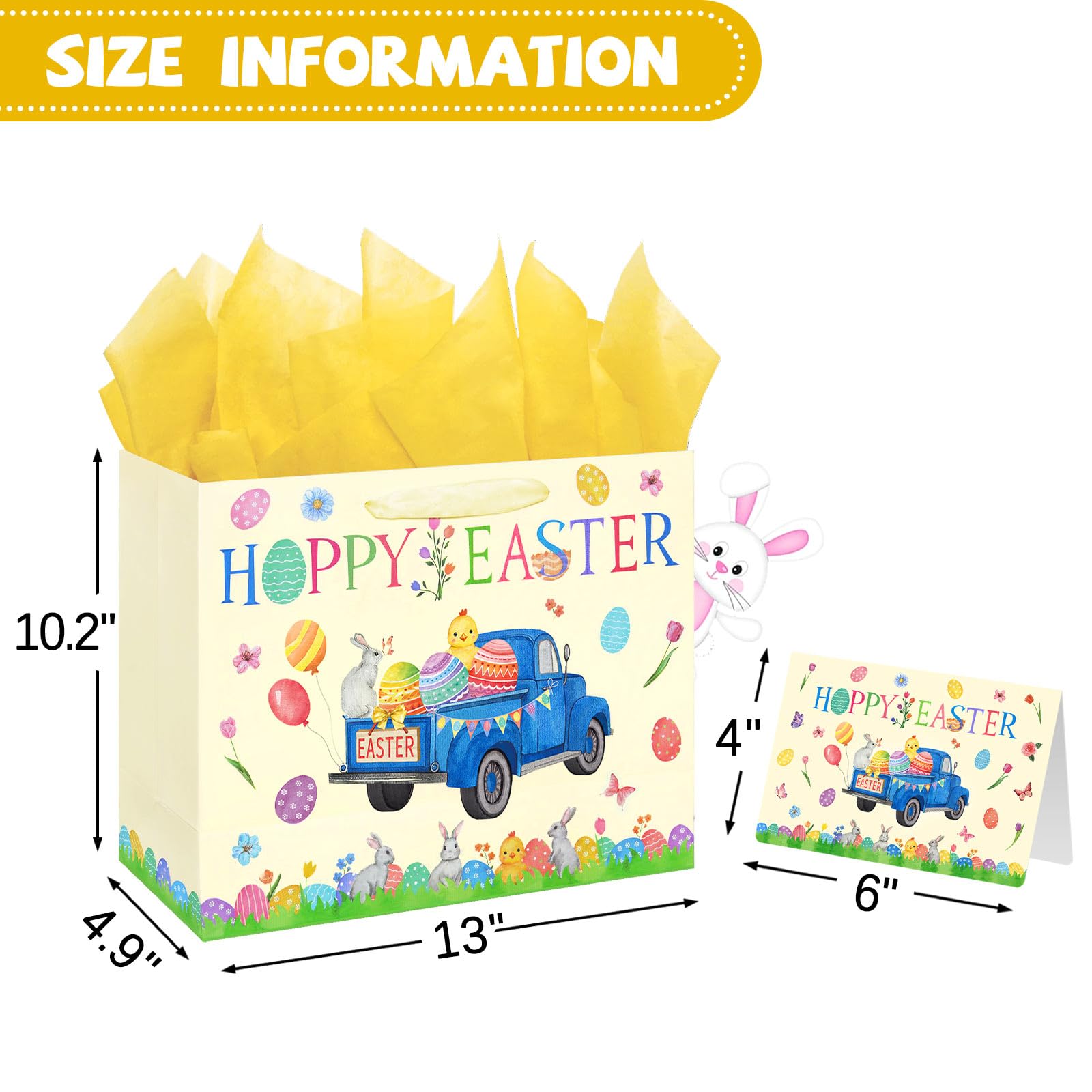 SOCOLER 13 Inch Large Easter Gift Bags with Tissue Paper and Greeting Card - Perfect for Kids Easter Egg Hunts, Party Favors, and Classroom Treats