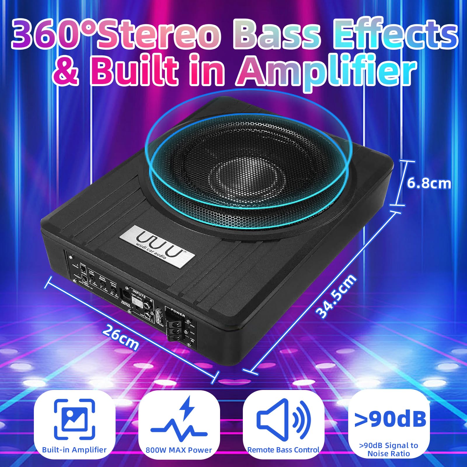 10 Inch 250W Under Seat Active Powered Car Subwoofer - Compact Enclosed Bass for Cars, Trucks & SUVs - Perfect for Road Trips & Music Lovers