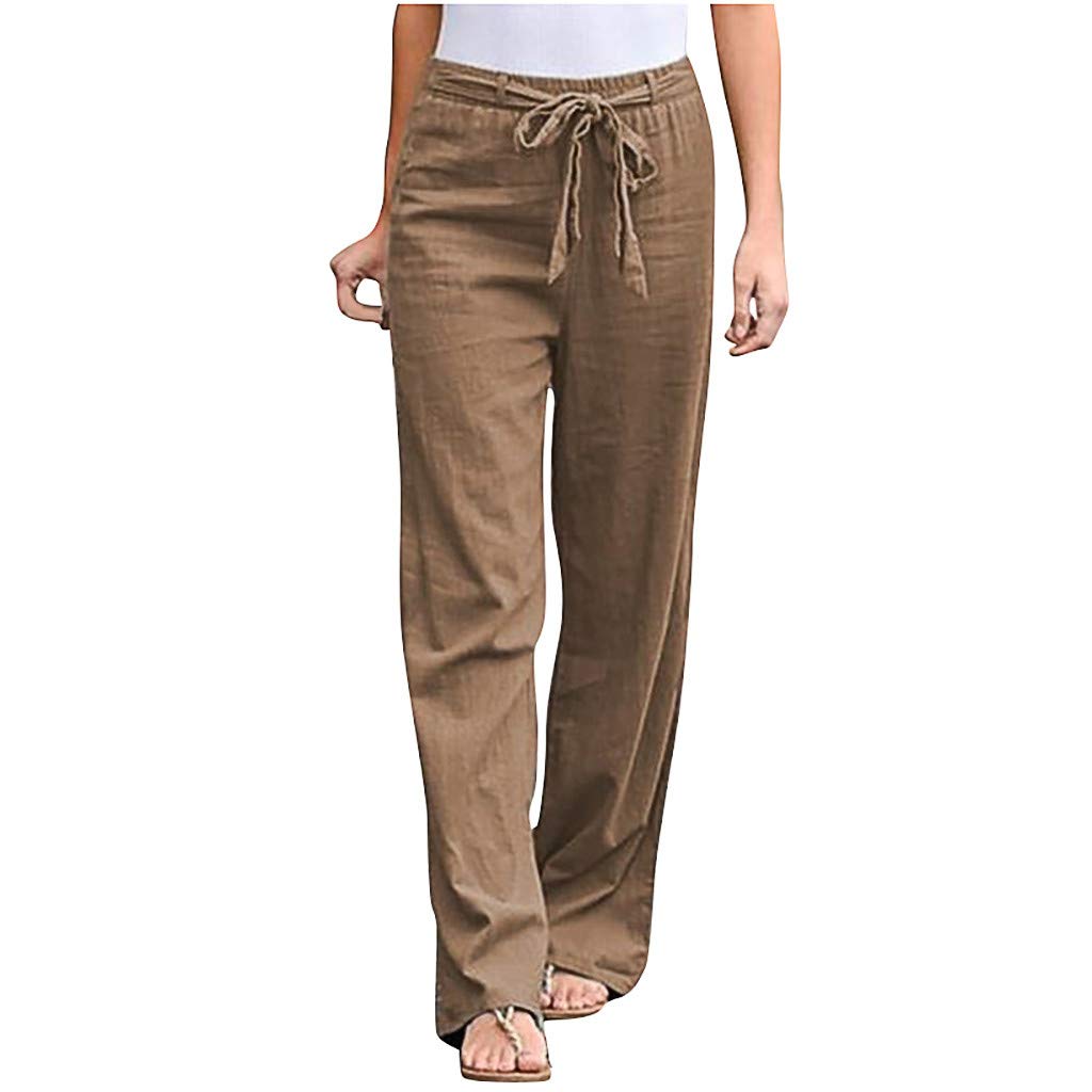 Women's Solid Straight Linen Pants - Elastic Waist with Drawstring, Comfortable Cotton-Linen Blend Trousers for Casual Wear | Perfect for Summer, Office, and Travel Outfits