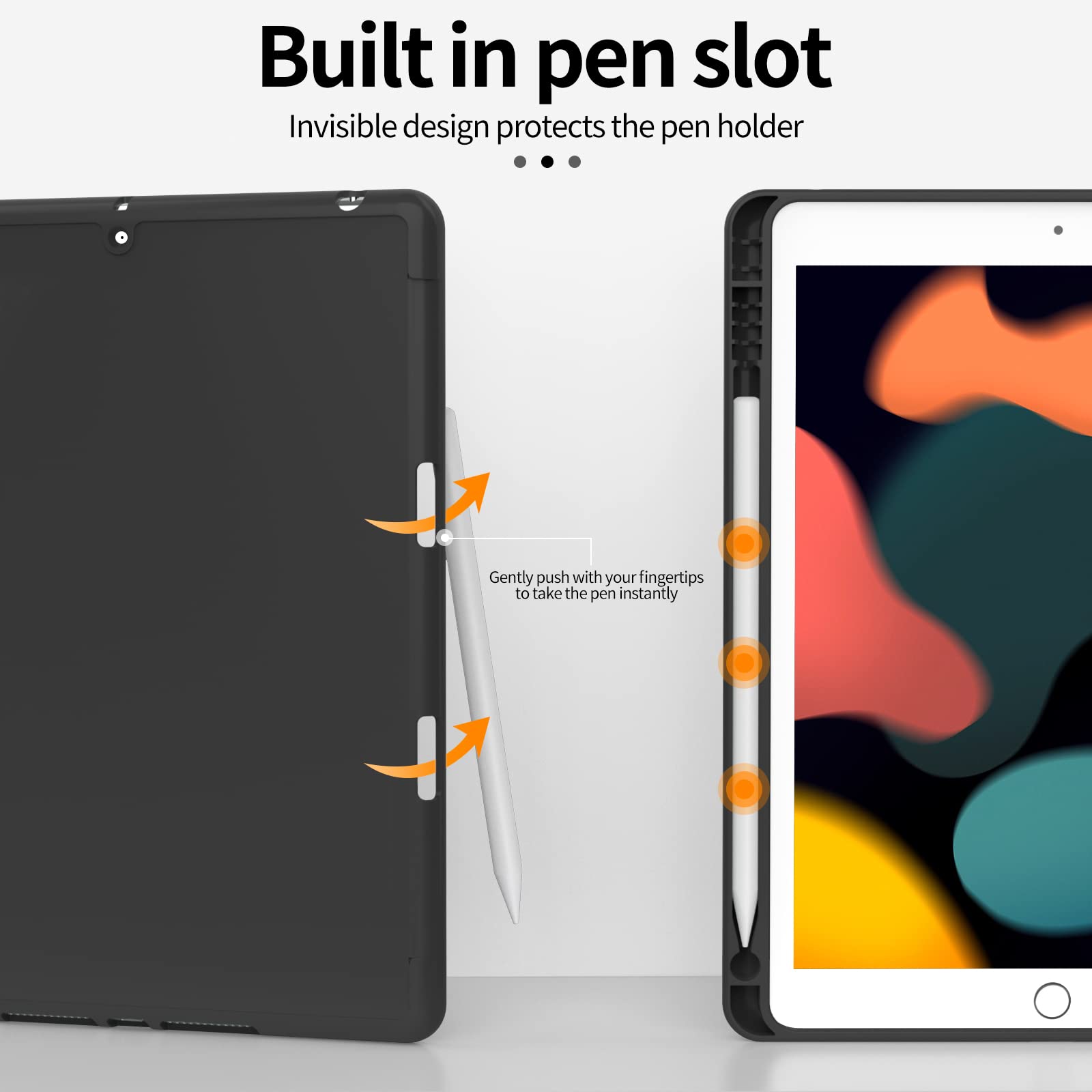 Premium iPad Case for 9th/8th/7th Gen 10.2 Inch (2021/2020/2019) - Shockproof TPU Back with Pencil Holder, Auto Wake/Sleep Cover - Perfect for Work, School & Travel - Black