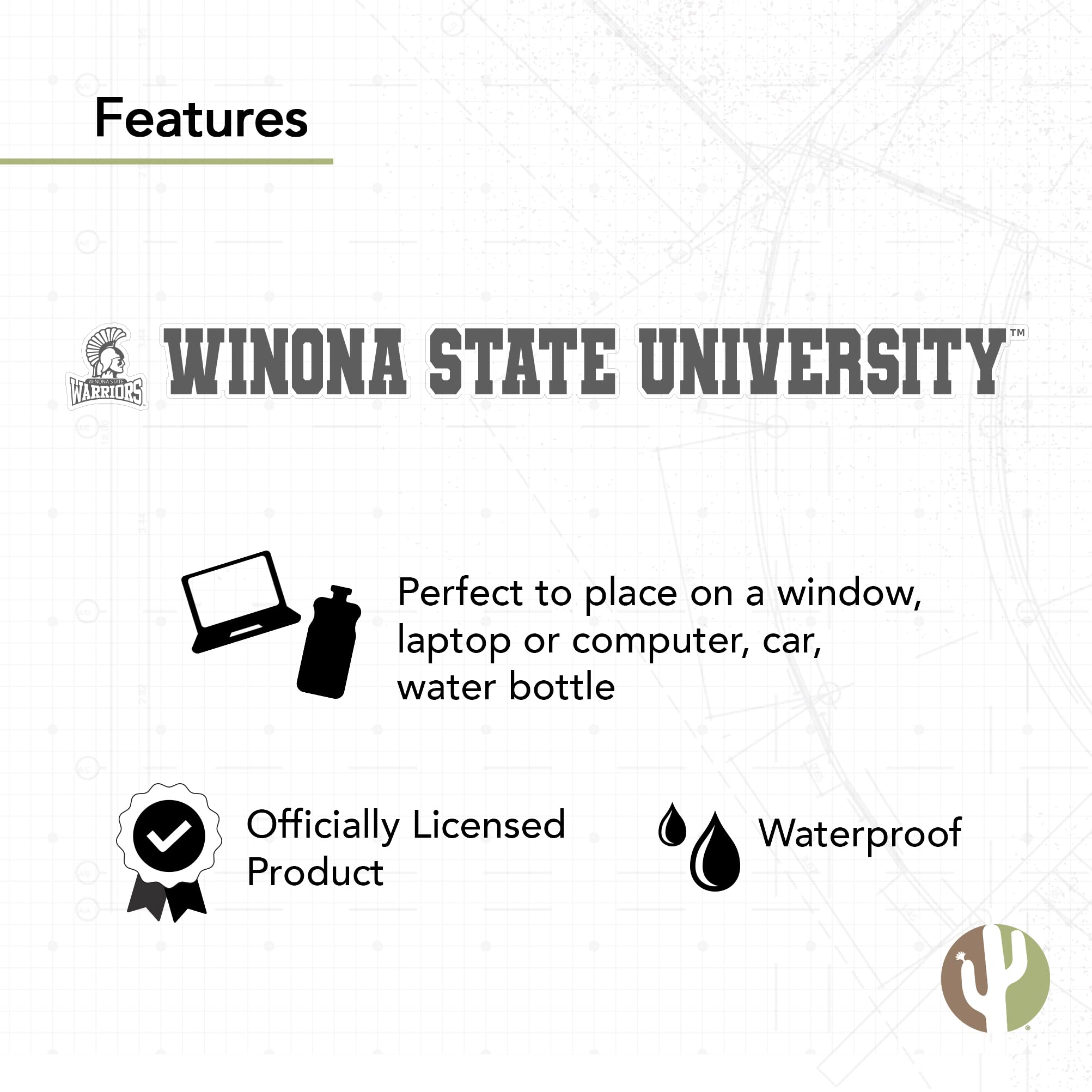 Winona State University WSU Warriors Desert Cactus Logo Vinyl Decal Sticker - 15 Inch Waterproof Laptop, Water Bottle, Car, Scrapbook Decoration for College Students and Alumni
