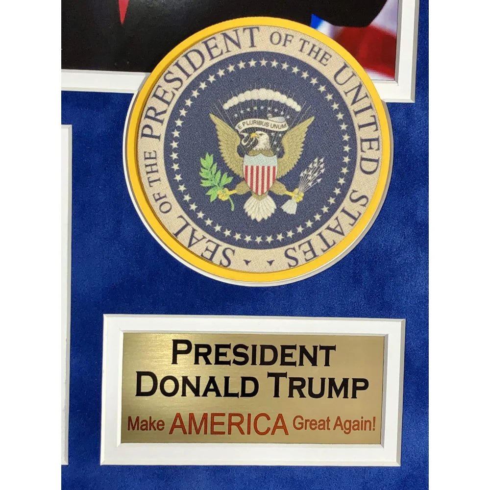 President Donald Trump Framed Photo Collage with Official Seal - Patriotic Republican MAGA Memorabilia for Home, Office & Political Events